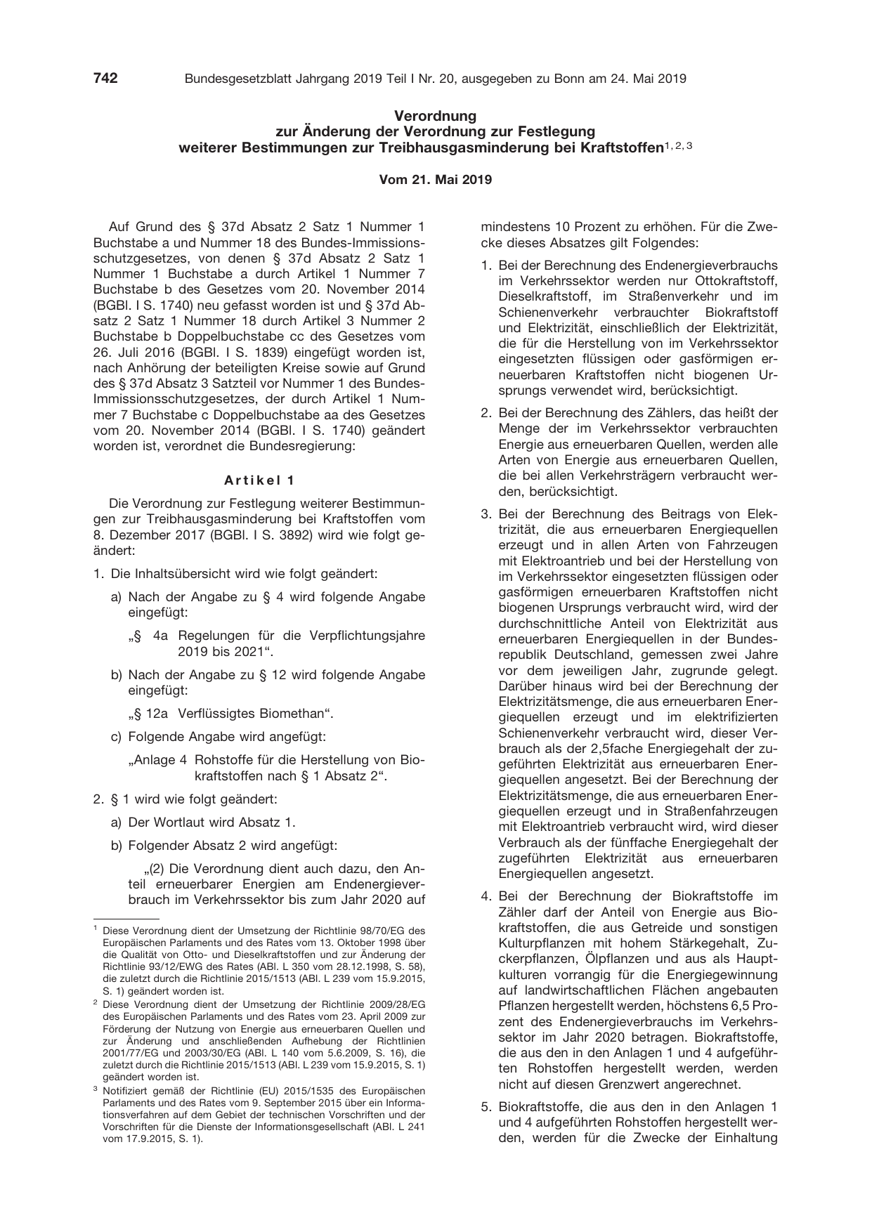 BGBl. 2019, Seite 742 — Originalseite als Abbildung