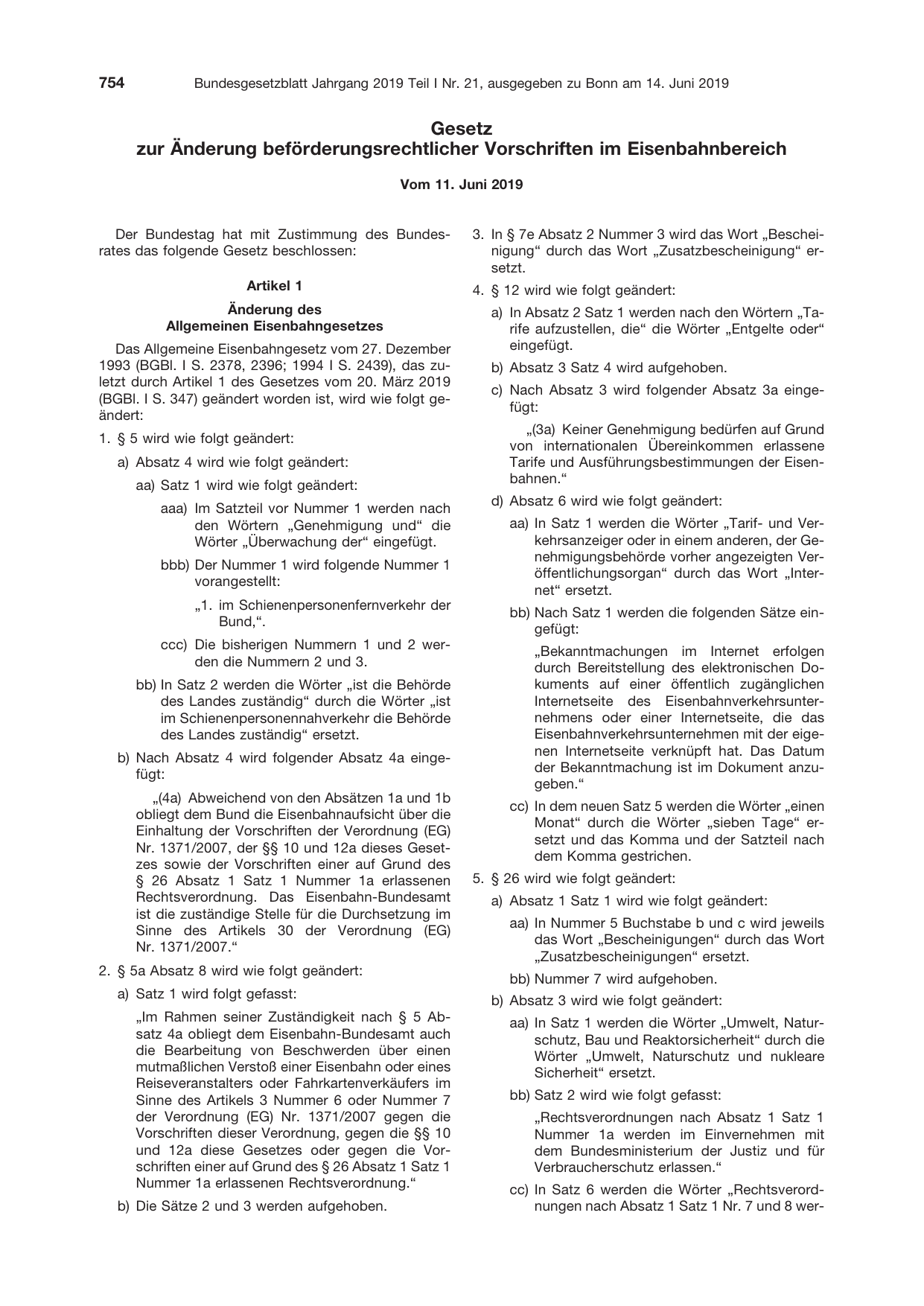 BGBl. 2019, Seite 754 — Originalseite als Abbildung