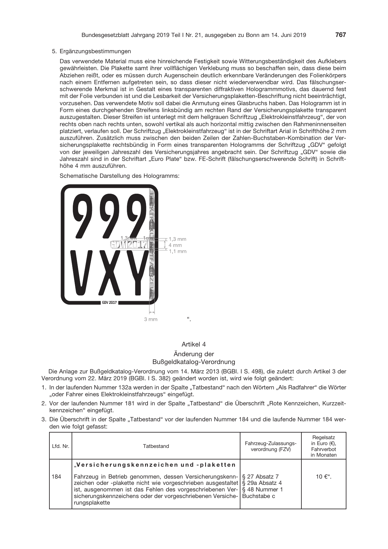 BGBl. 2019, Seite 767 — Originalseite als Abbildung