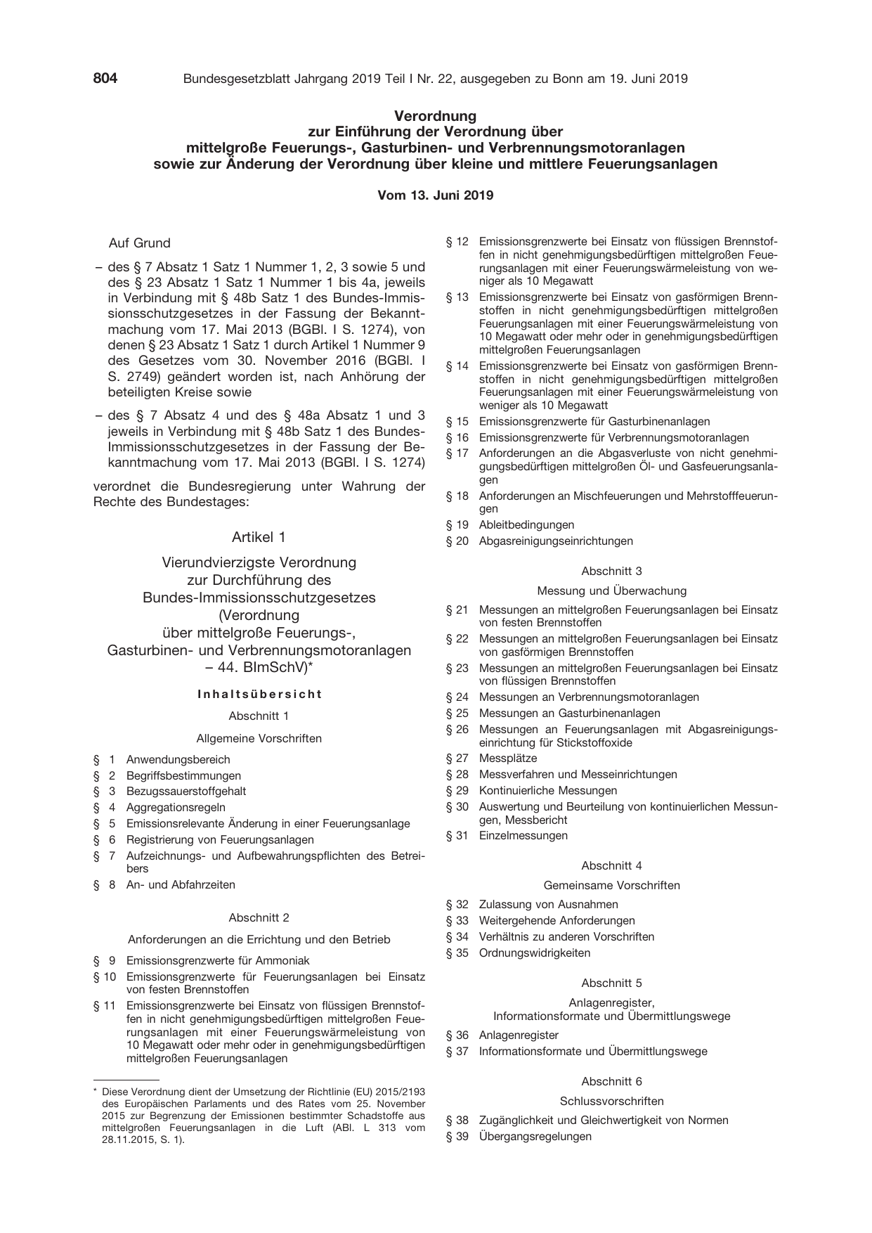 BGBl. 2019, Seite 804 — Originalseite als Abbildung