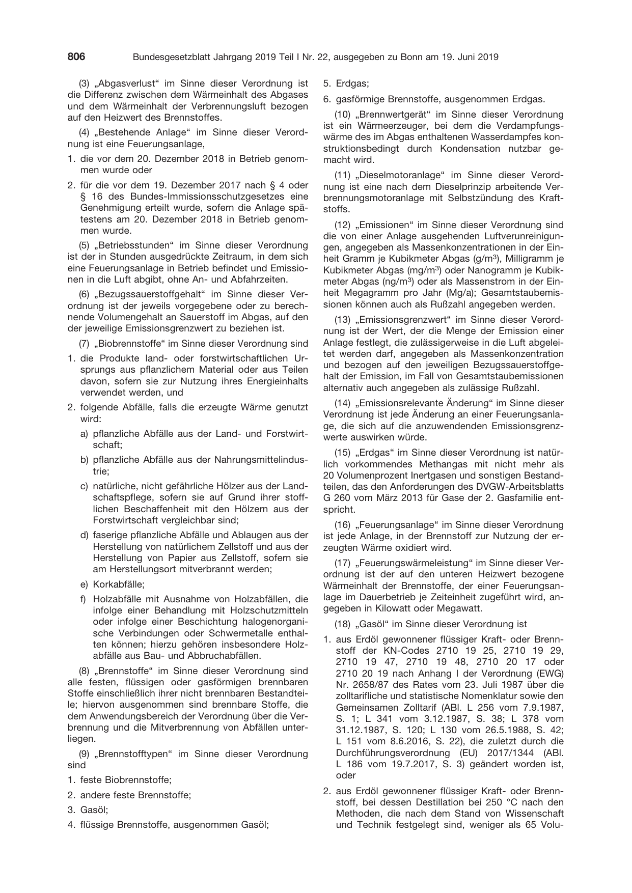 BGBl. 2019, Seite 806 — Originalseite als Abbildung