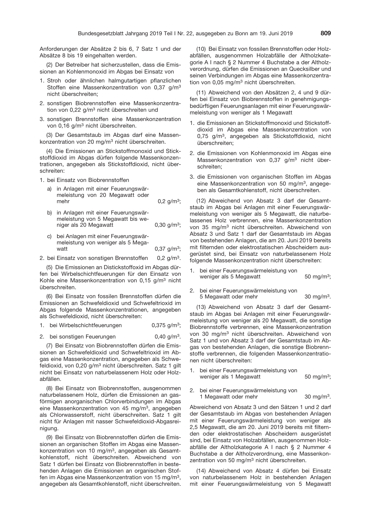 BGBl. 2019, Seite 809 — Originalseite als Abbildung