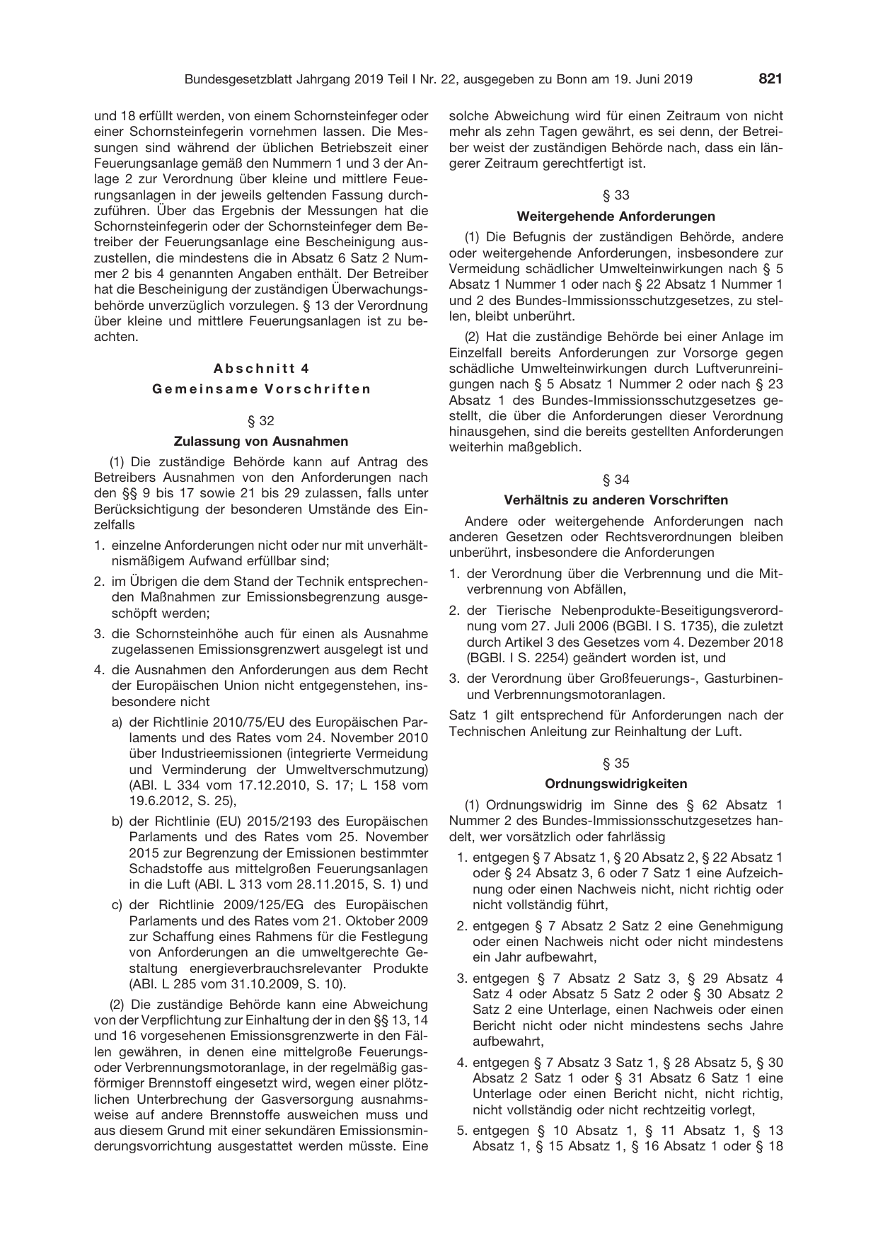 BGBl. 2019, Seite 821 — Originalseite als Abbildung