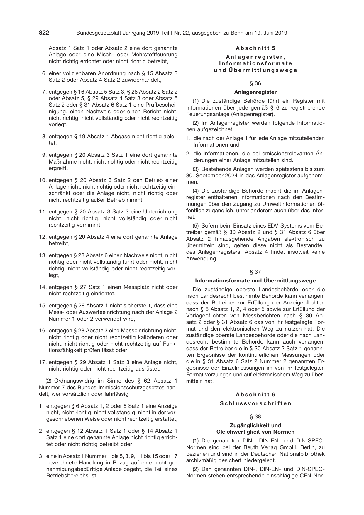 BGBl. 2019, Seite 822 — Originalseite als Abbildung
