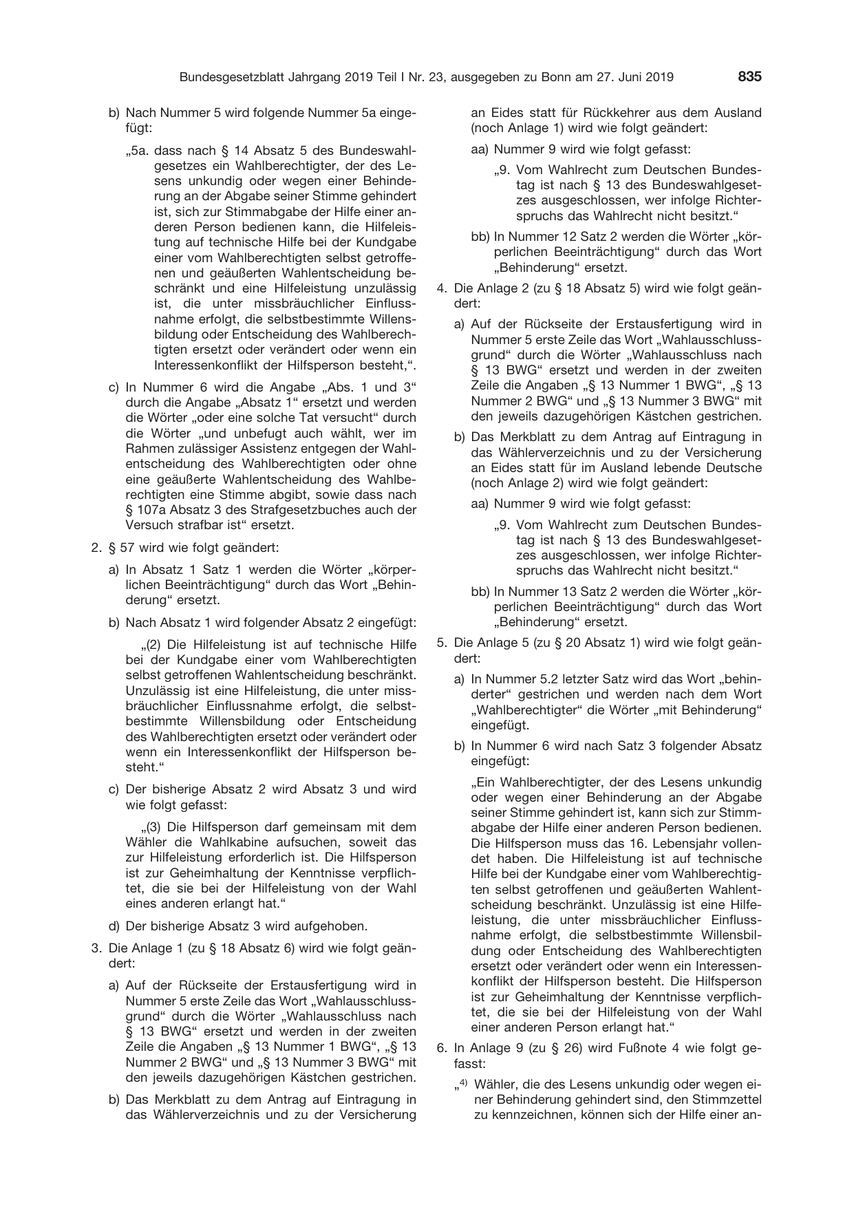 BGBl. 2019, Seite 835 — Originalseite als Abbildung
