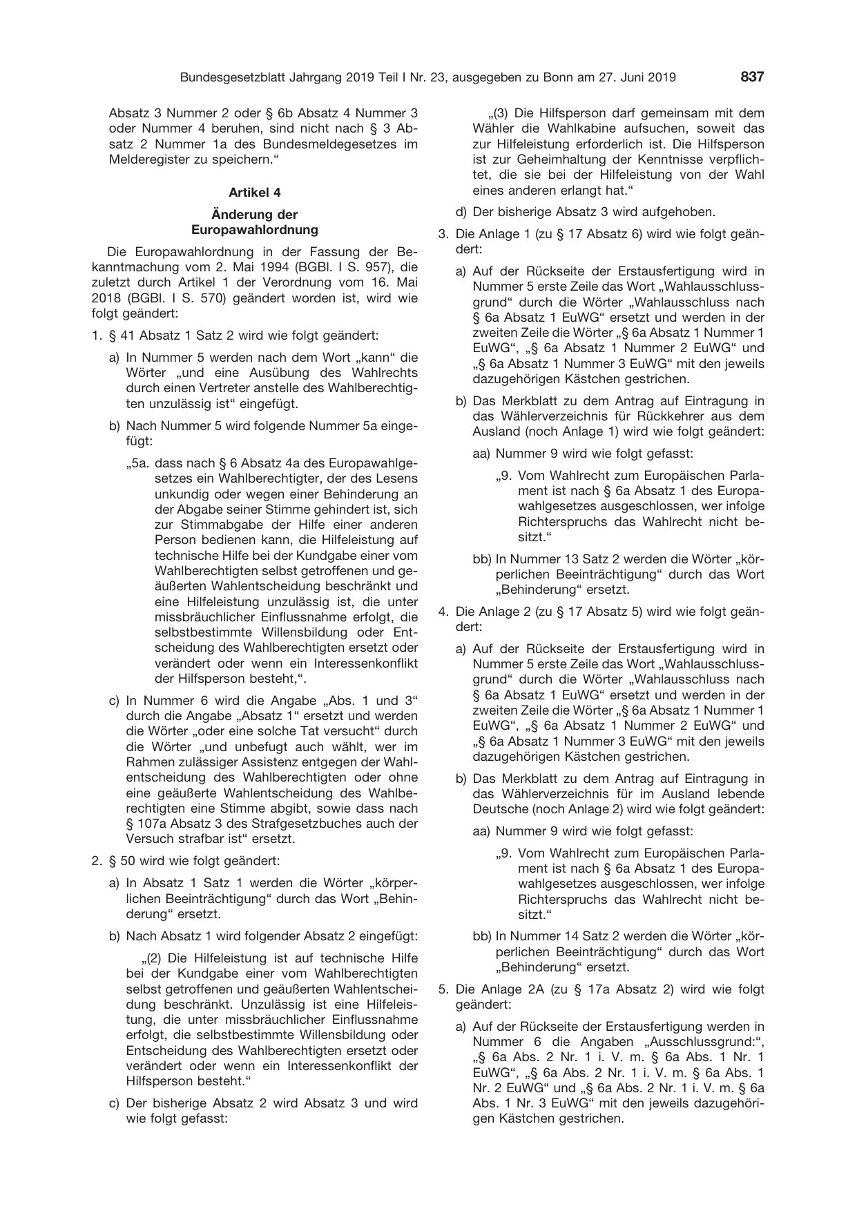 BGBl. 2019, Seite 837 — Originalseite als Abbildung