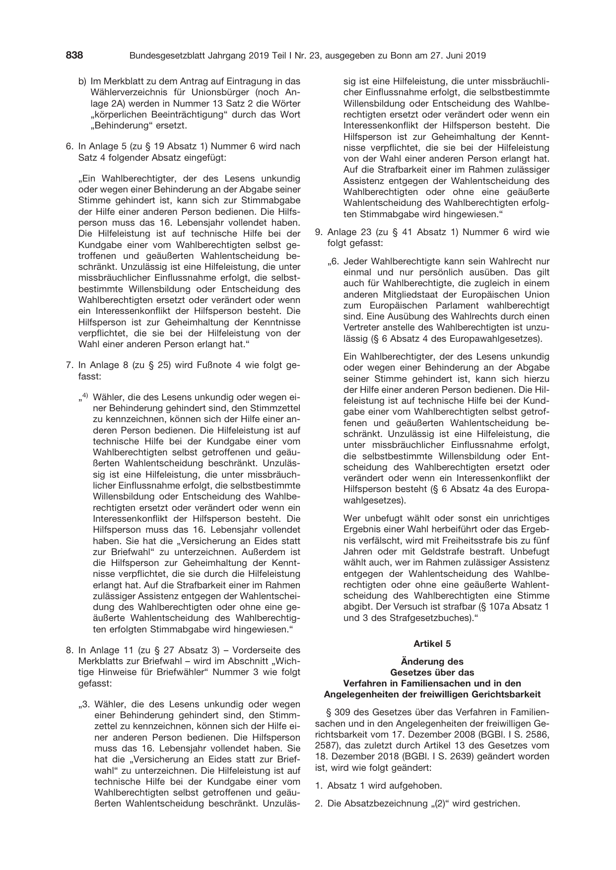 BGBl. 2019, Seite 838 — Originalseite als Abbildung