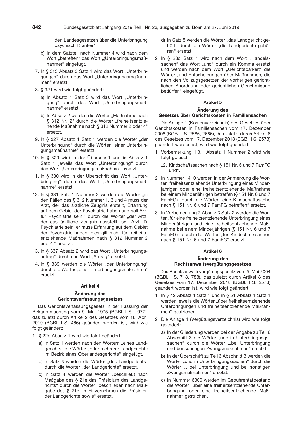 BGBl. 2019, Seite 842 — Originalseite als Abbildung