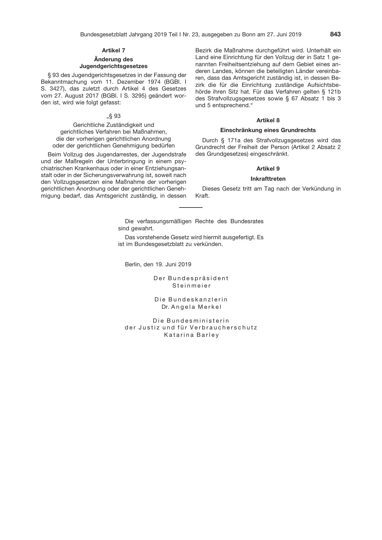 BGBl. 2019, Seite 843 — Originalseite als Abbildung