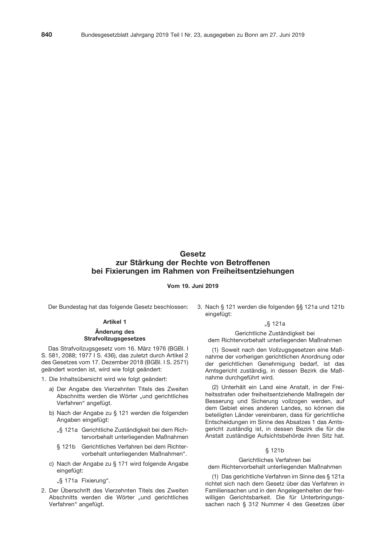 BGBl. 2019, Seite 840 — Originalseite als Abbildung