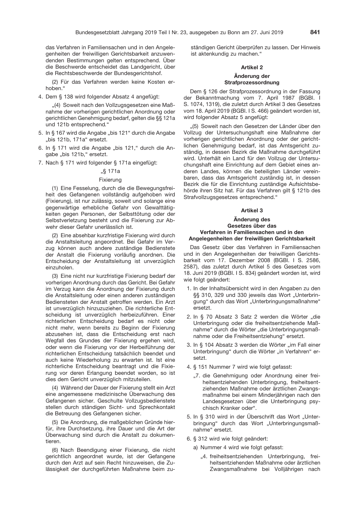 BGBl. 2019, Seite 841 — Originalseite als Abbildung