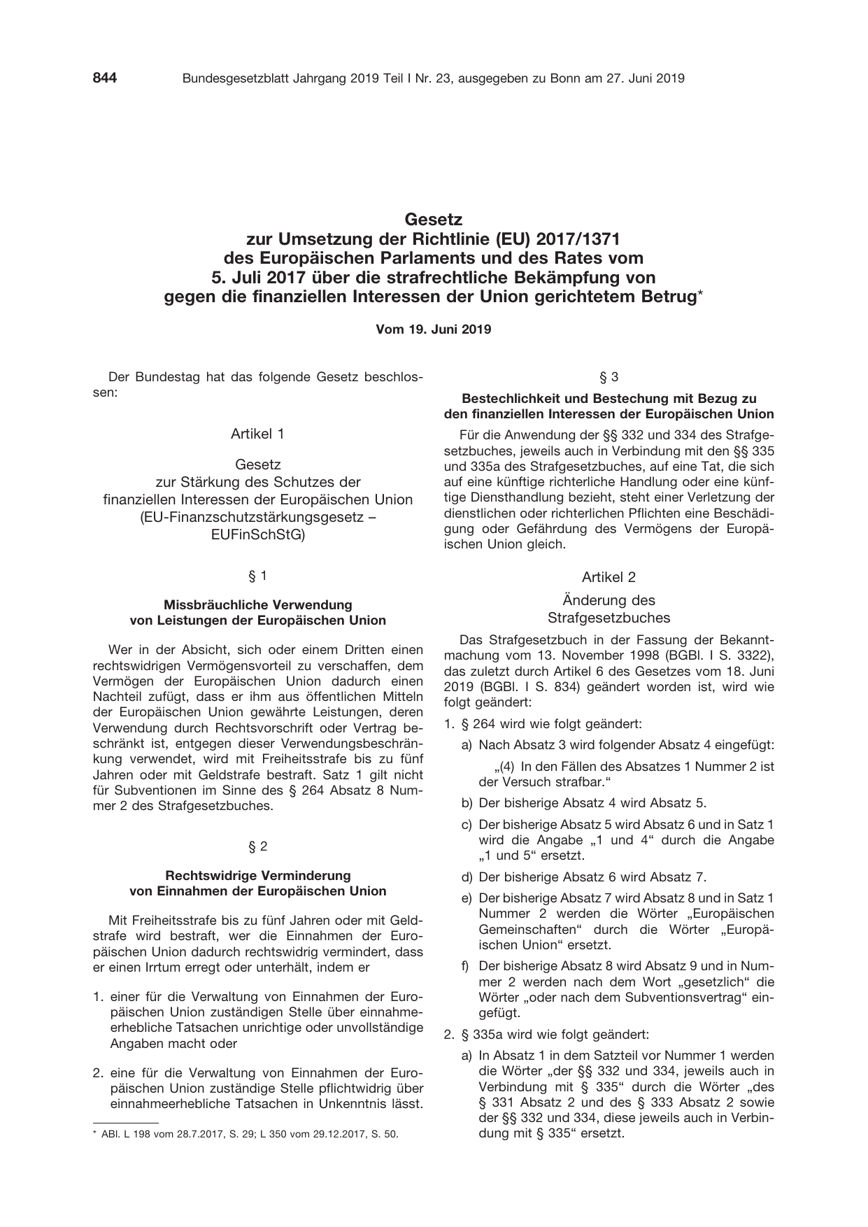 BGBl. 2019, Seite 844 — Originalseite als Abbildung