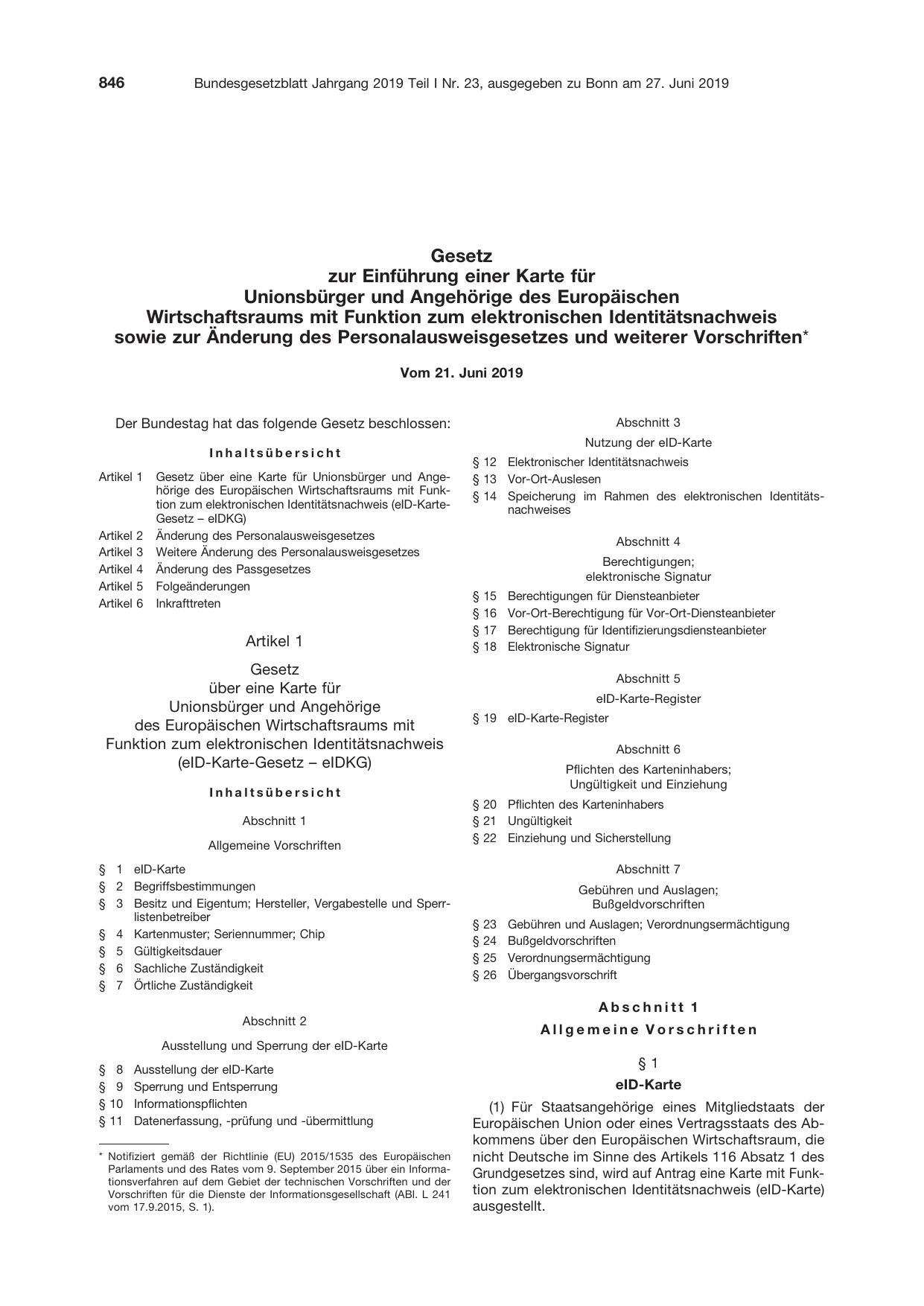 BGBl. 2019, Seite 846 — Originalseite als Abbildung
