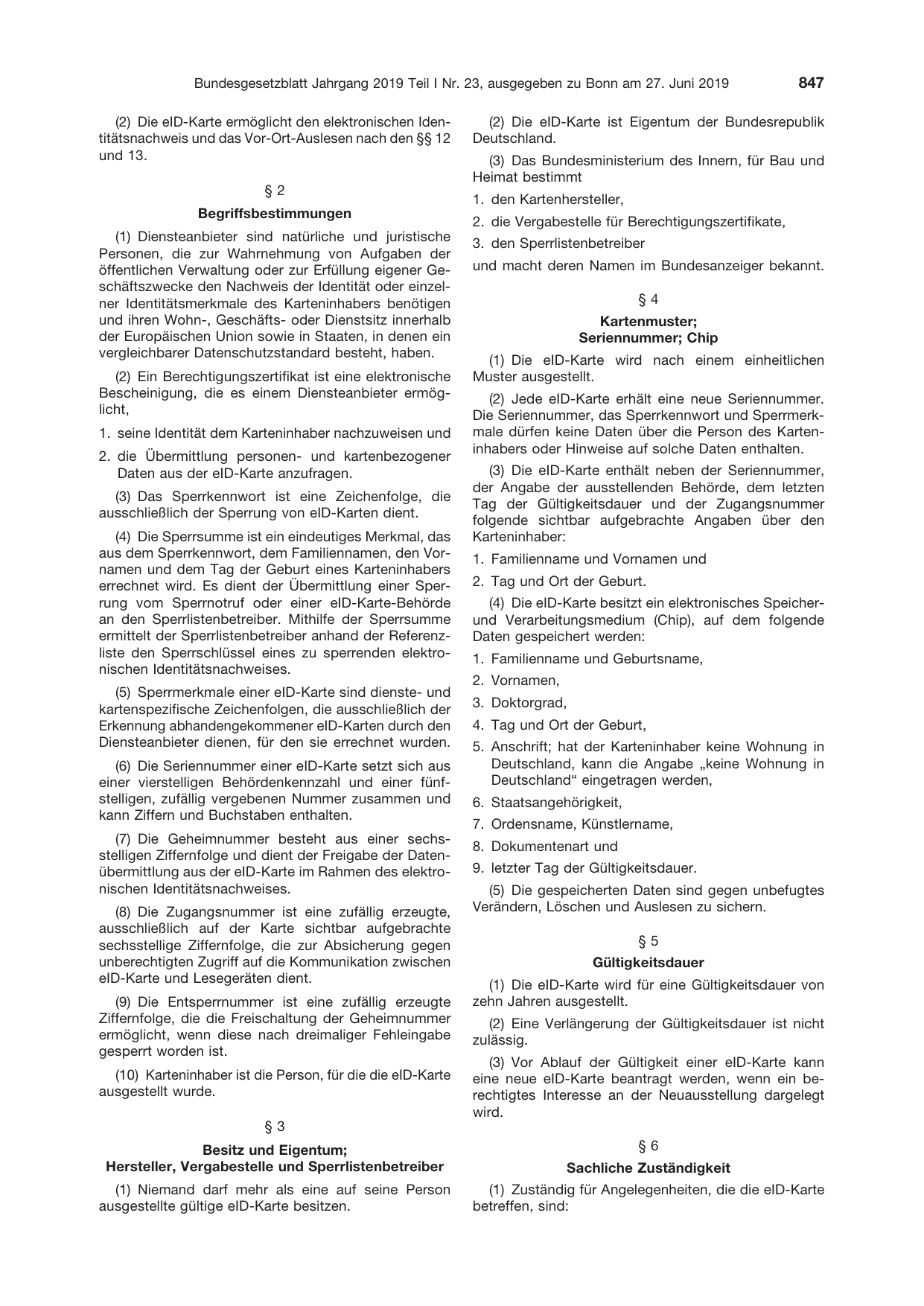 BGBl. 2019, Seite 847 — Originalseite als Abbildung
