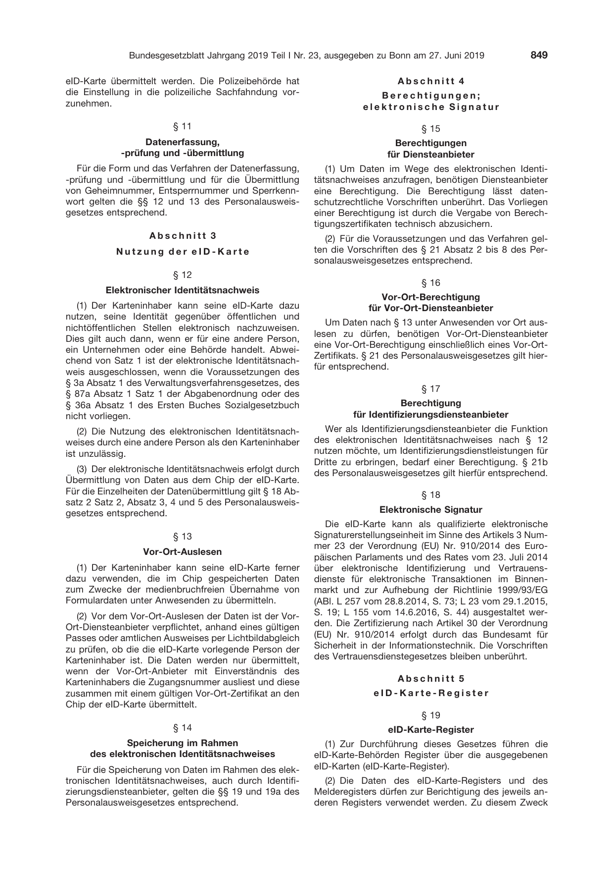 BGBl. 2019, Seite 849 — Originalseite als Abbildung