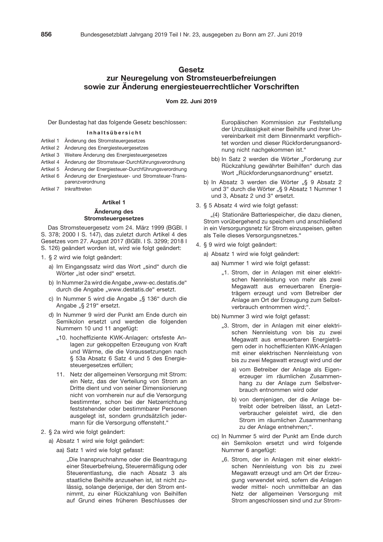 BGBl. 2019, Seite 856 — Originalseite als Abbildung