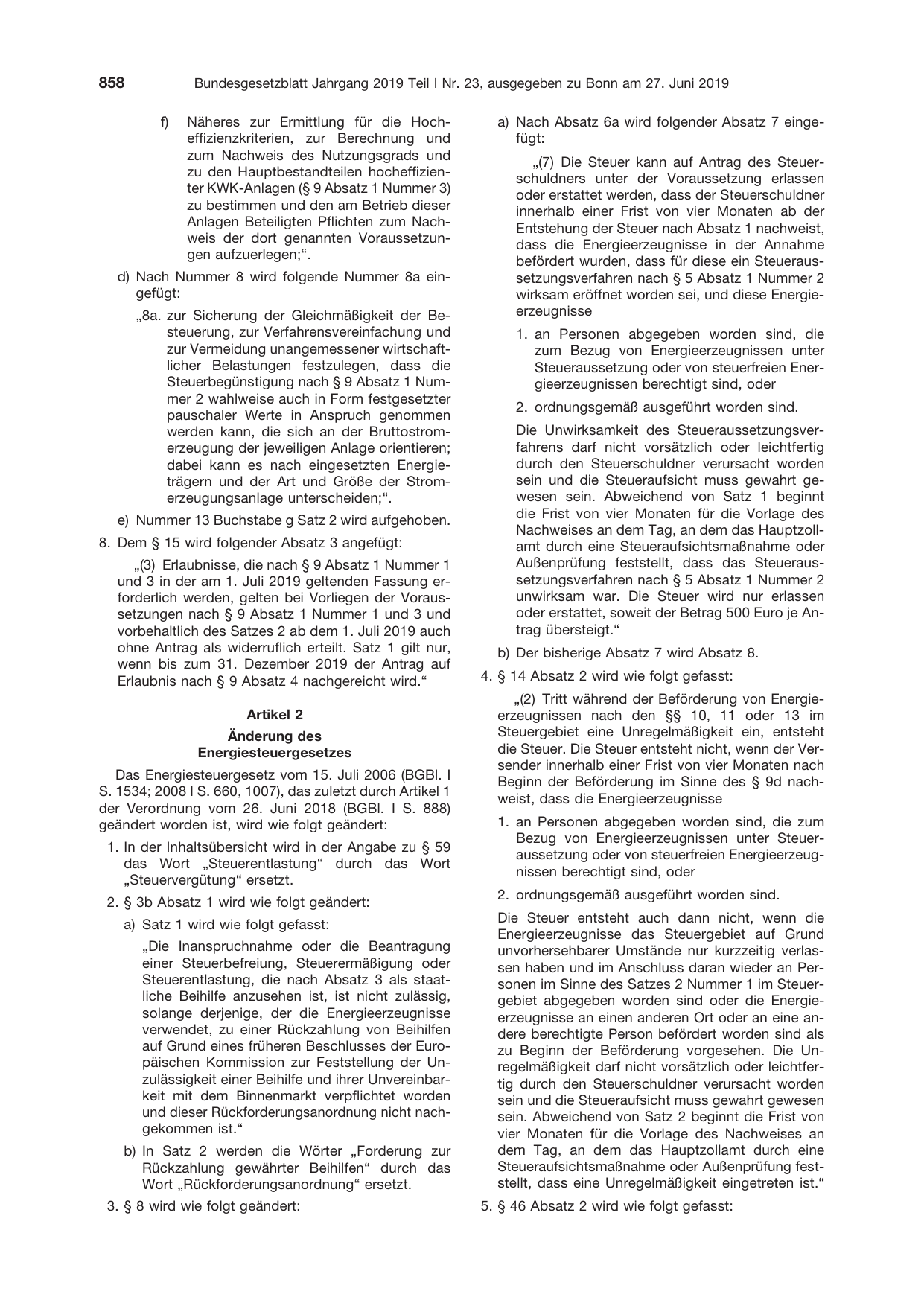 BGBl. 2019, Seite 858 — Originalseite als Abbildung