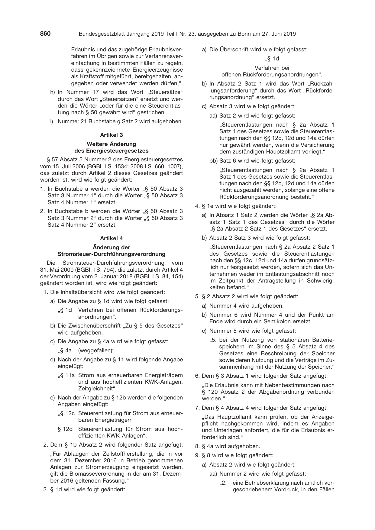 BGBl. 2019, Seite 860 — Originalseite als Abbildung