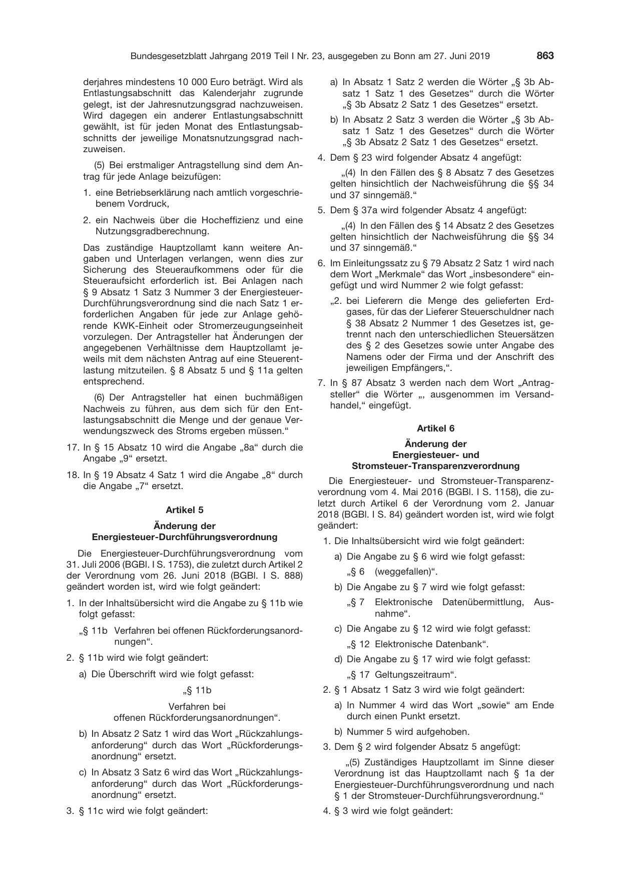 BGBl. 2019, Seite 863 — Originalseite als Abbildung