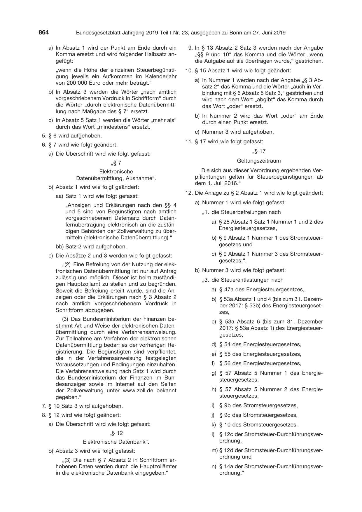 BGBl. 2019, Seite 864 — Originalseite als Abbildung