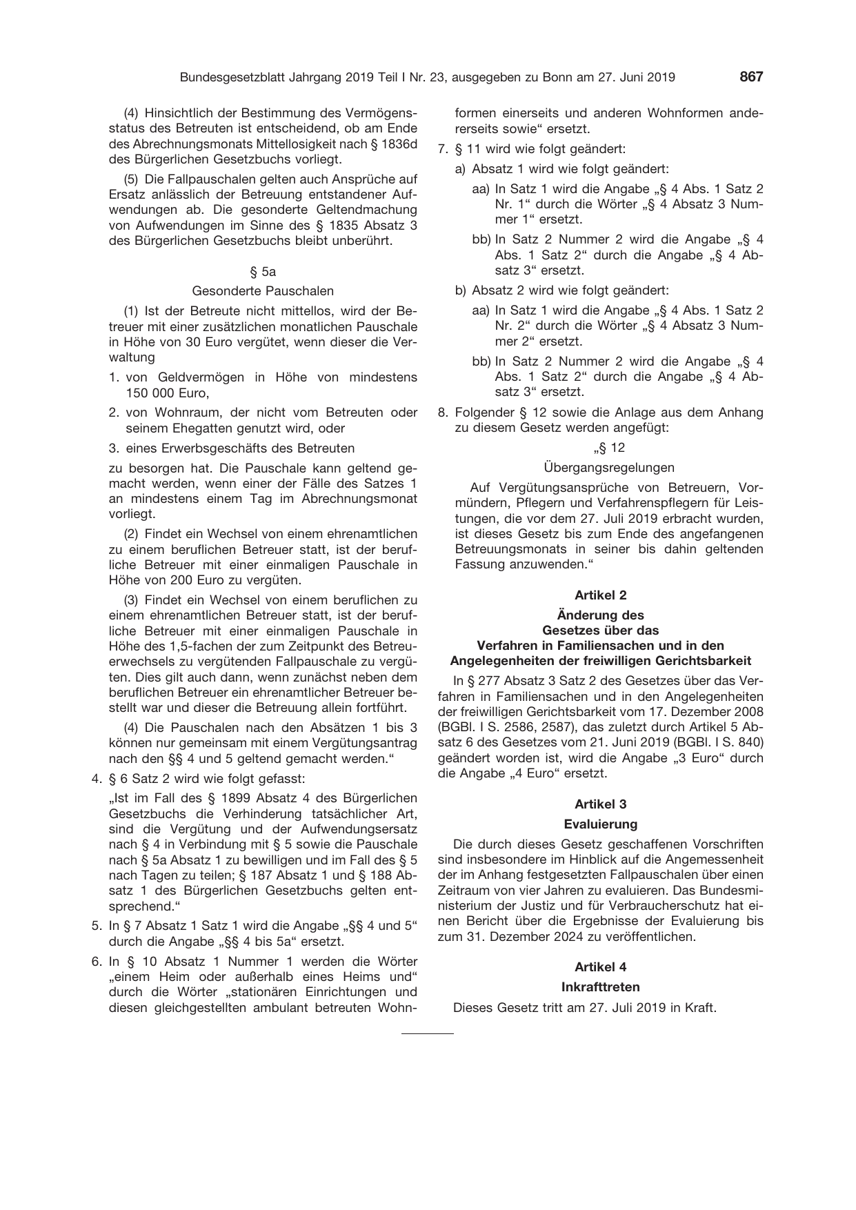 BGBl. 2019, Seite 867 — Originalseite als Abbildung