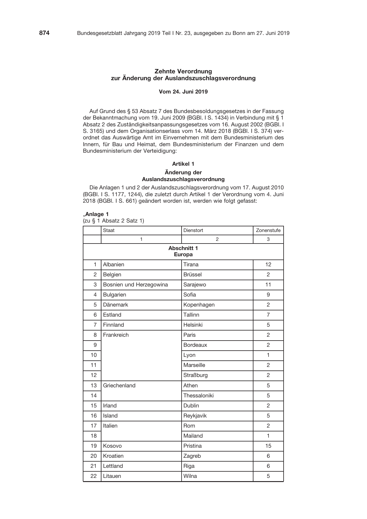 BGBl. 2019, Seite 874 — Originalseite als Abbildung