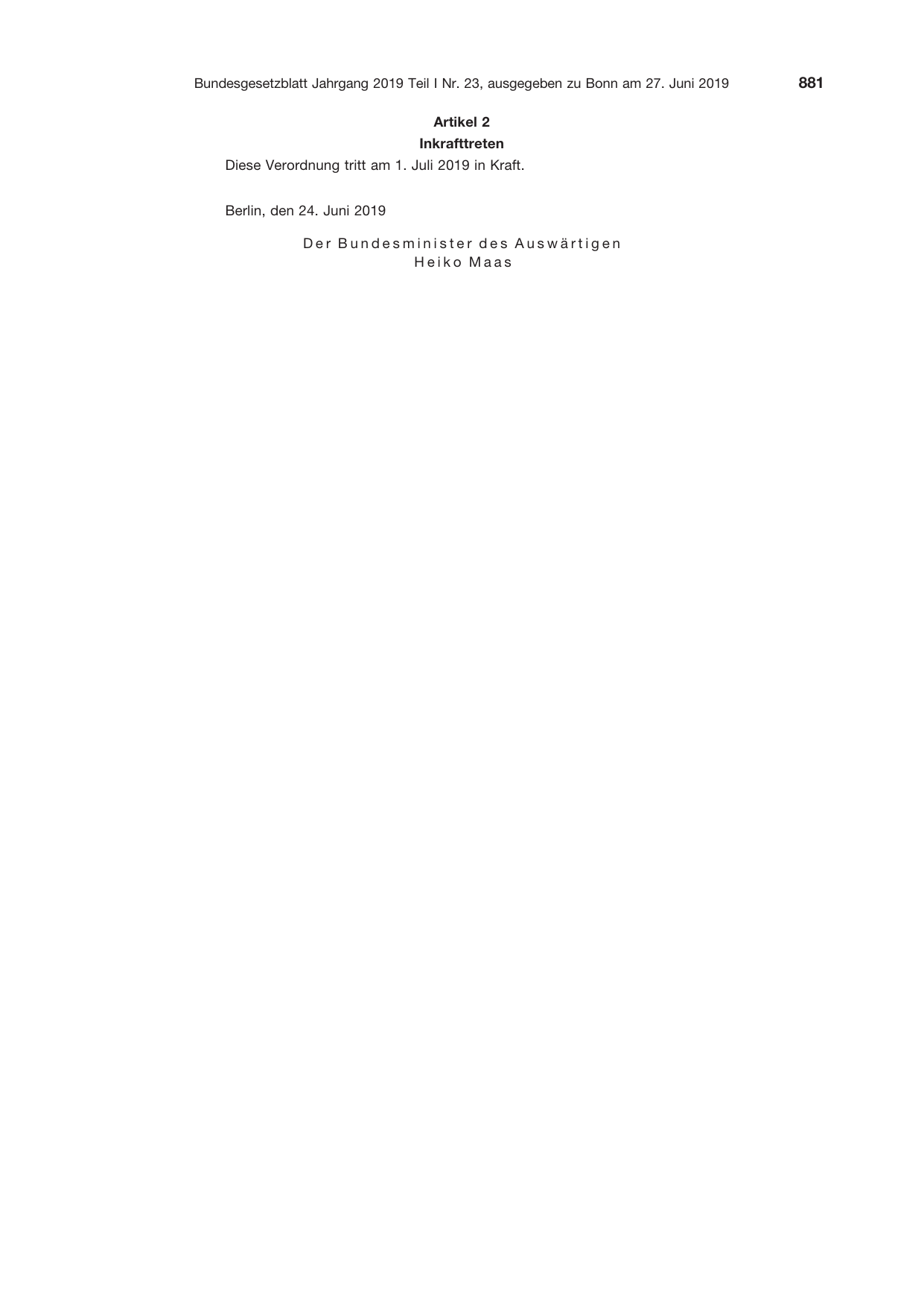 BGBl. 2019, Seite 881 — Originalseite als Abbildung
