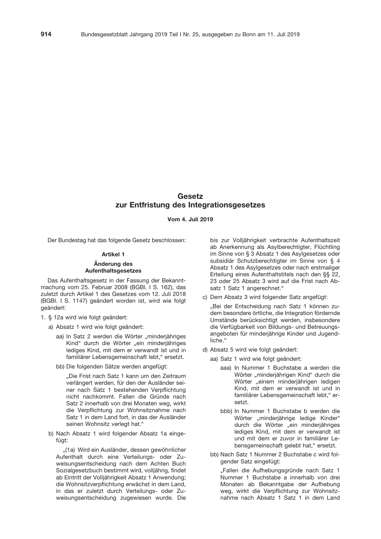 BGBl. 2019, Seite 914 — Originalseite als Abbildung