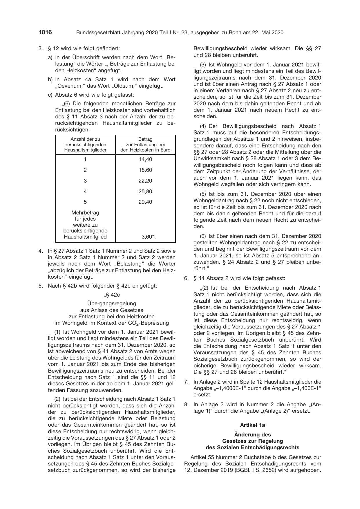 BGBl. 2020, Seite 1016 — Originalseite als Abbildung
