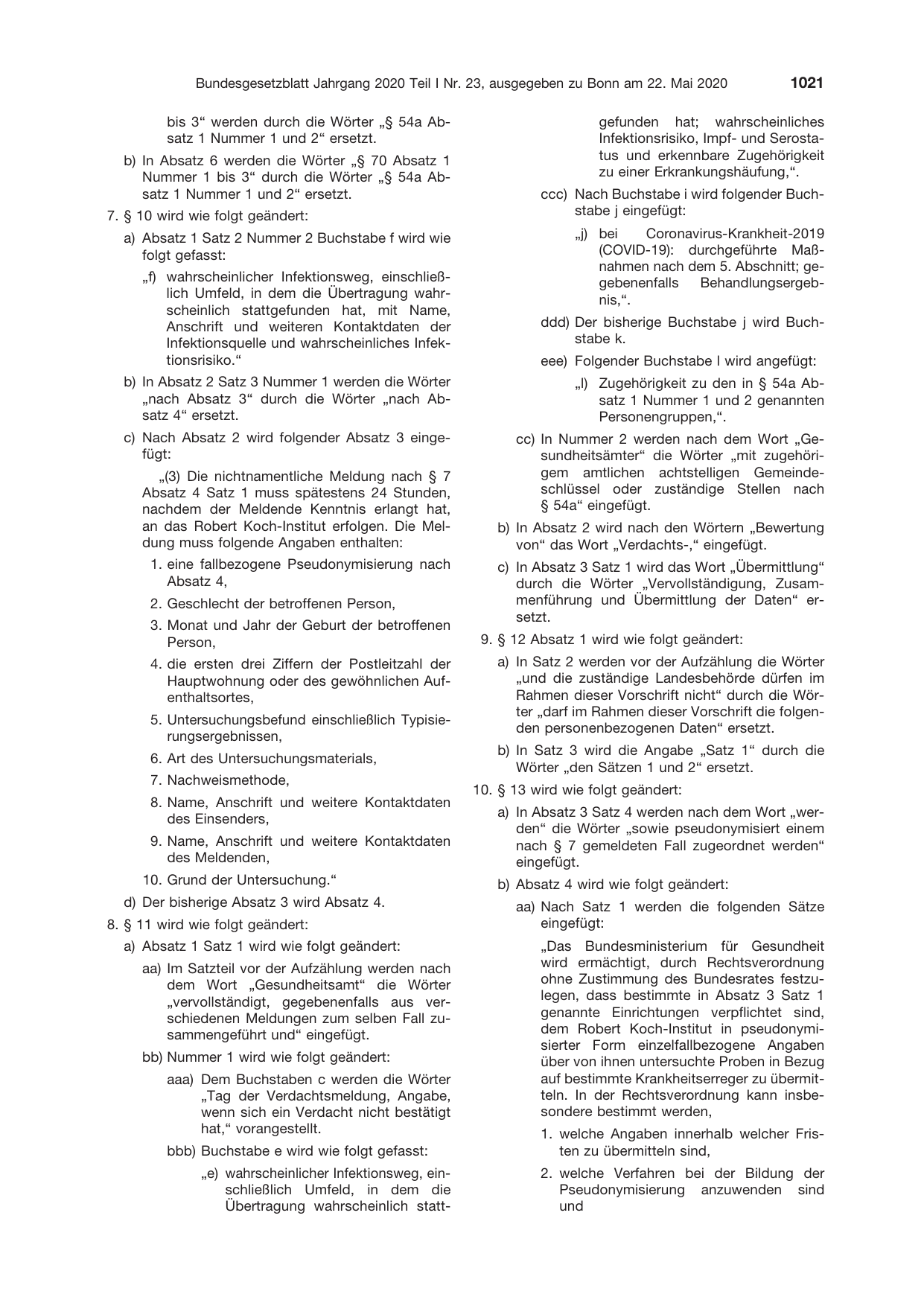 BGBl. 2020, Seite 1021 — Originalseite als Abbildung