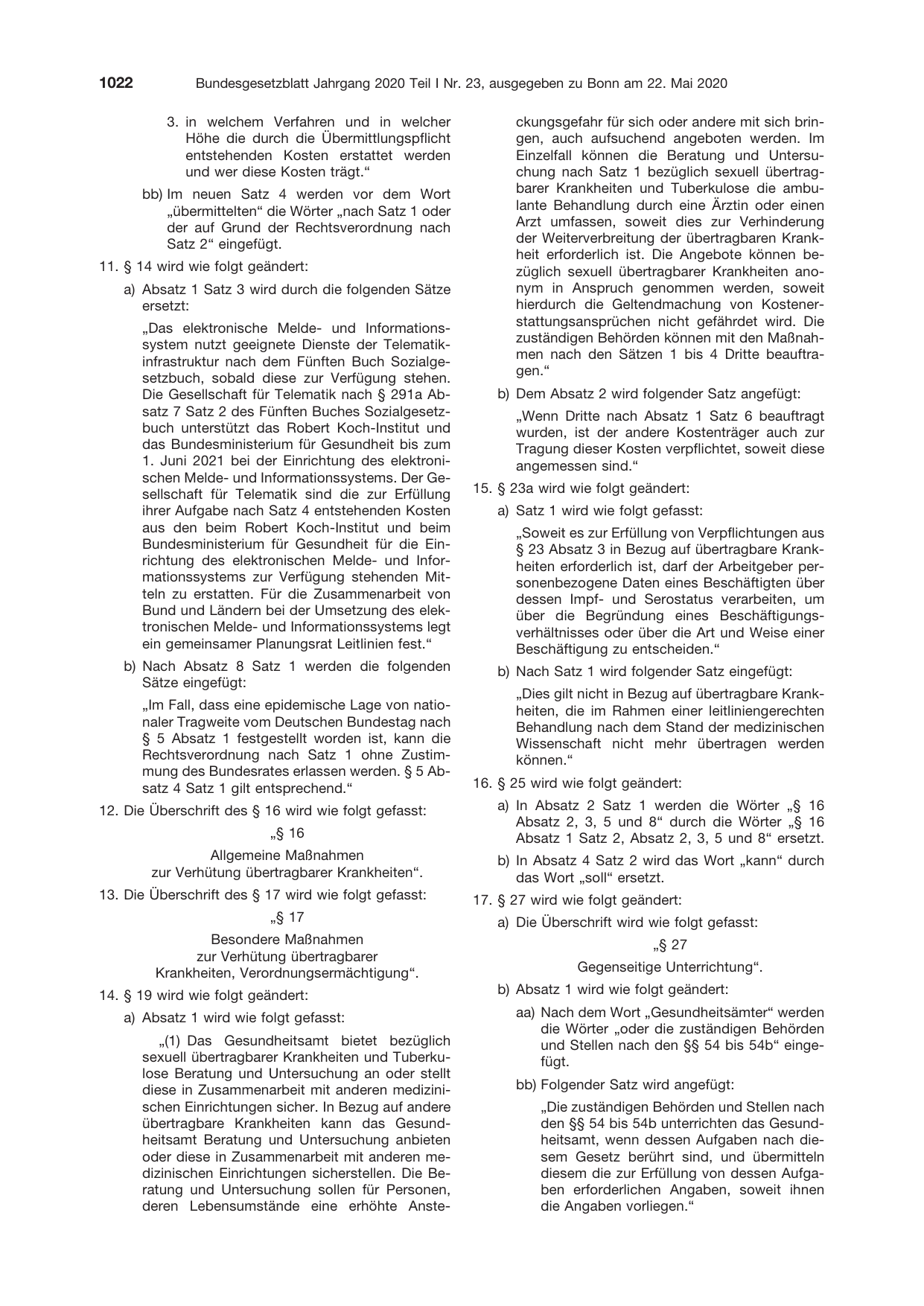 BGBl. 2020, Seite 1022 — Originalseite als Abbildung
