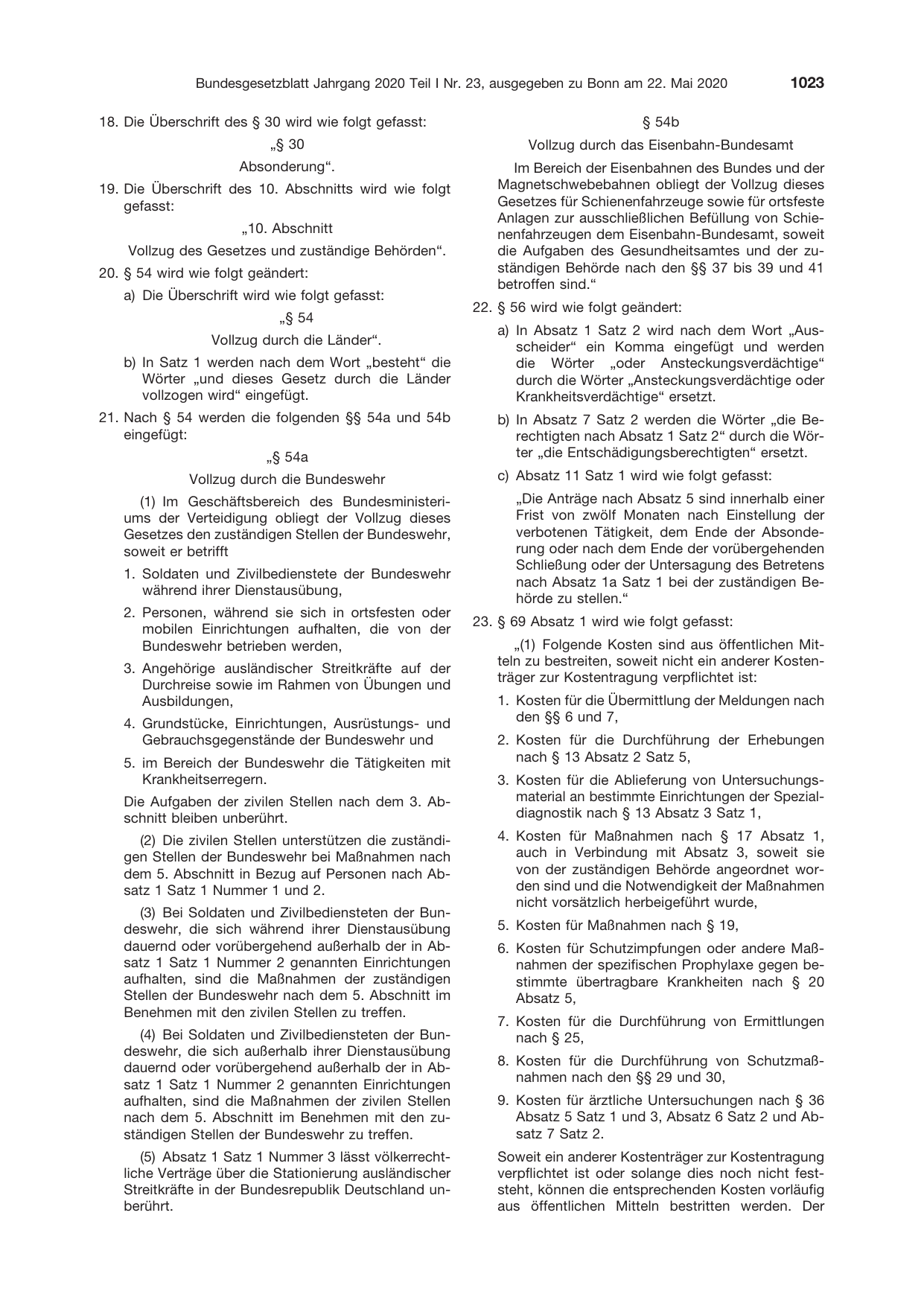 BGBl. 2020, Seite 1023 — Originalseite als Abbildung
