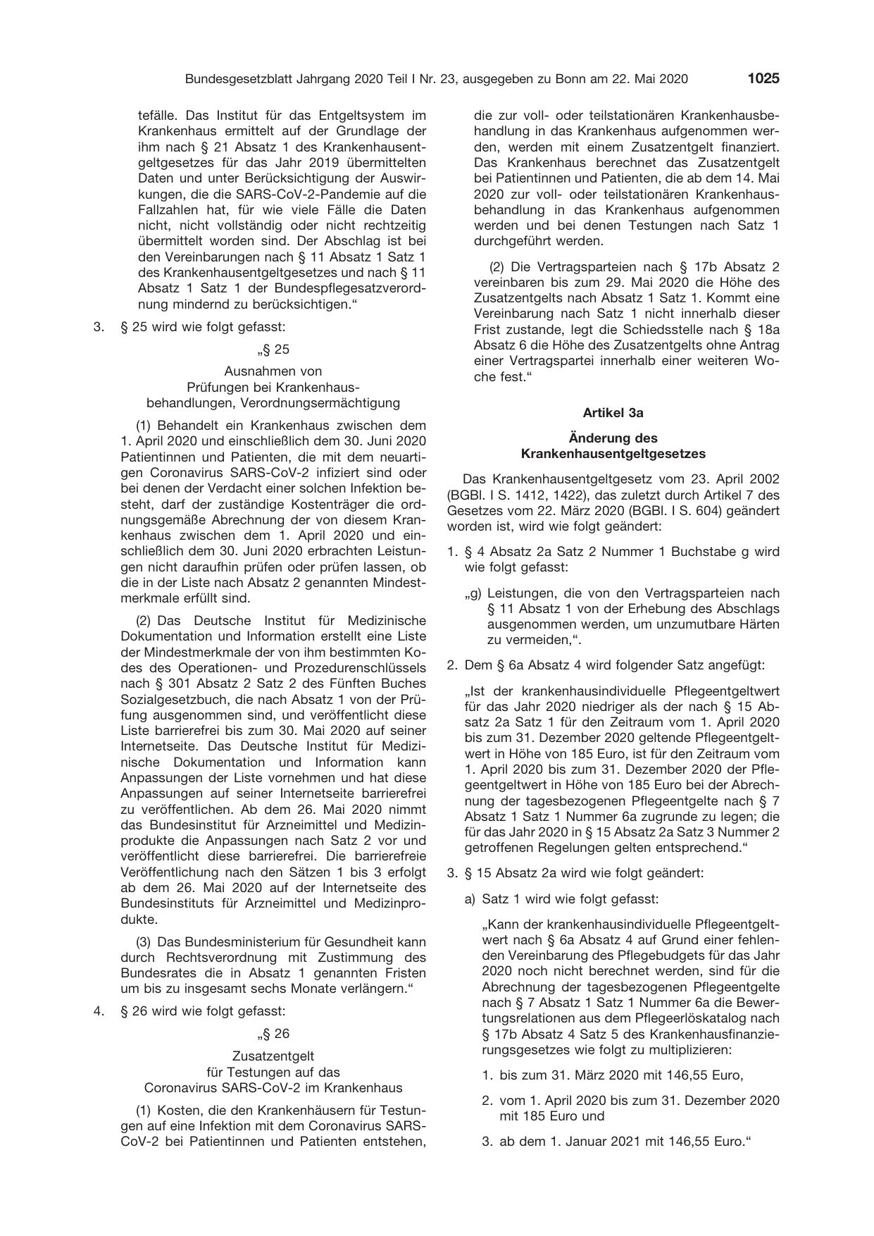 BGBl. 2020, Seite 1025 — Originalseite als Abbildung
