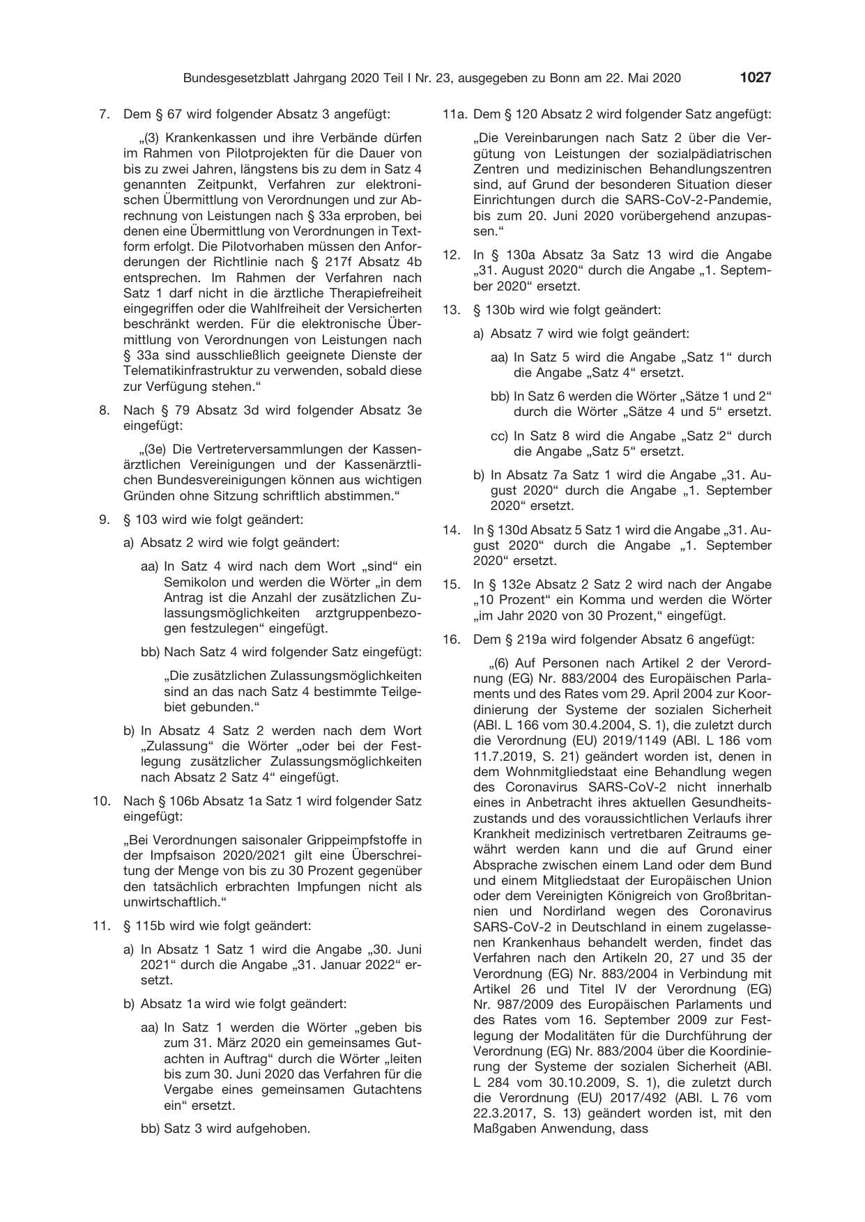 BGBl. 2020, Seite 1027 — Originalseite als Abbildung