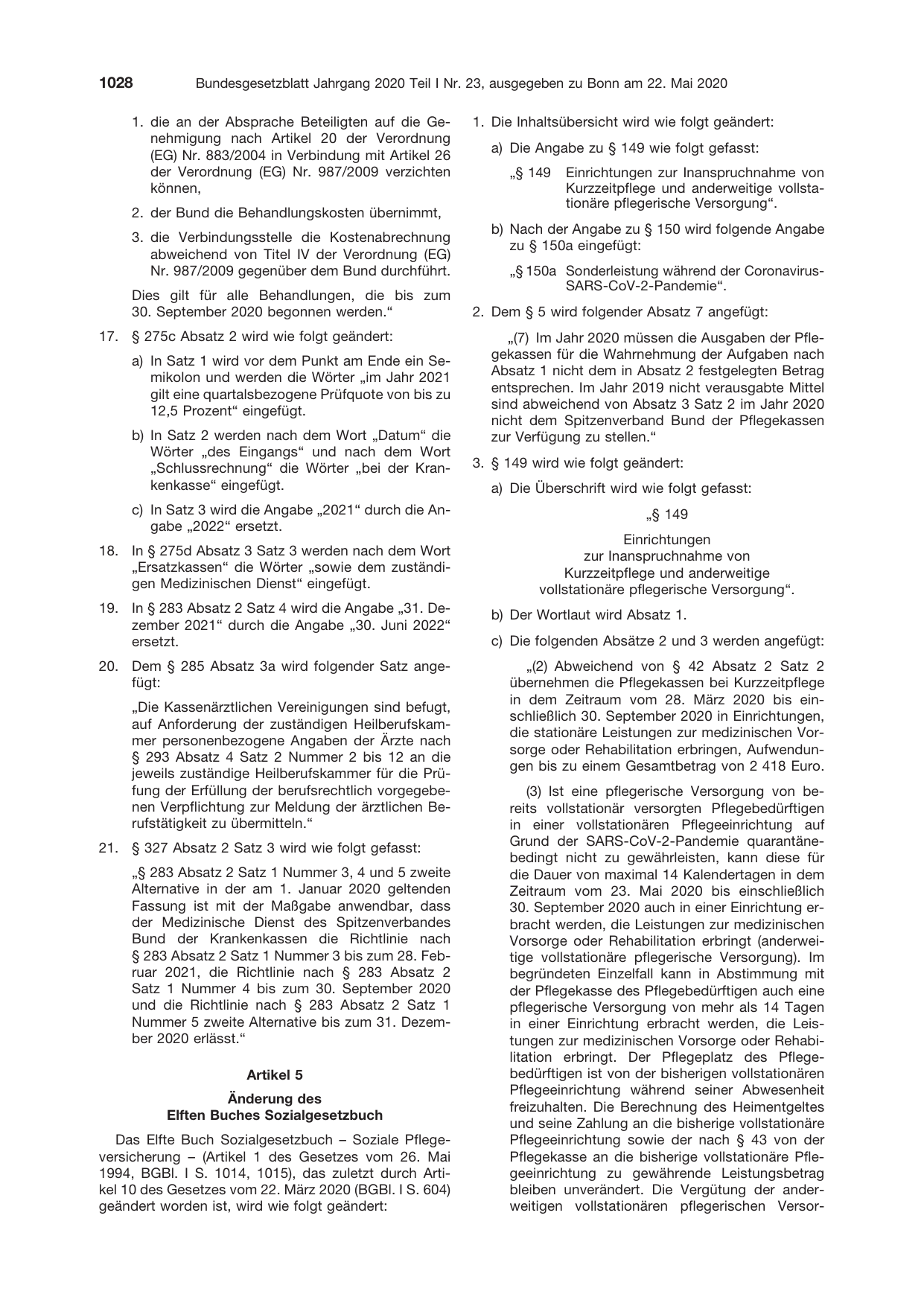 BGBl. 2020, Seite 1028 — Originalseite als Abbildung