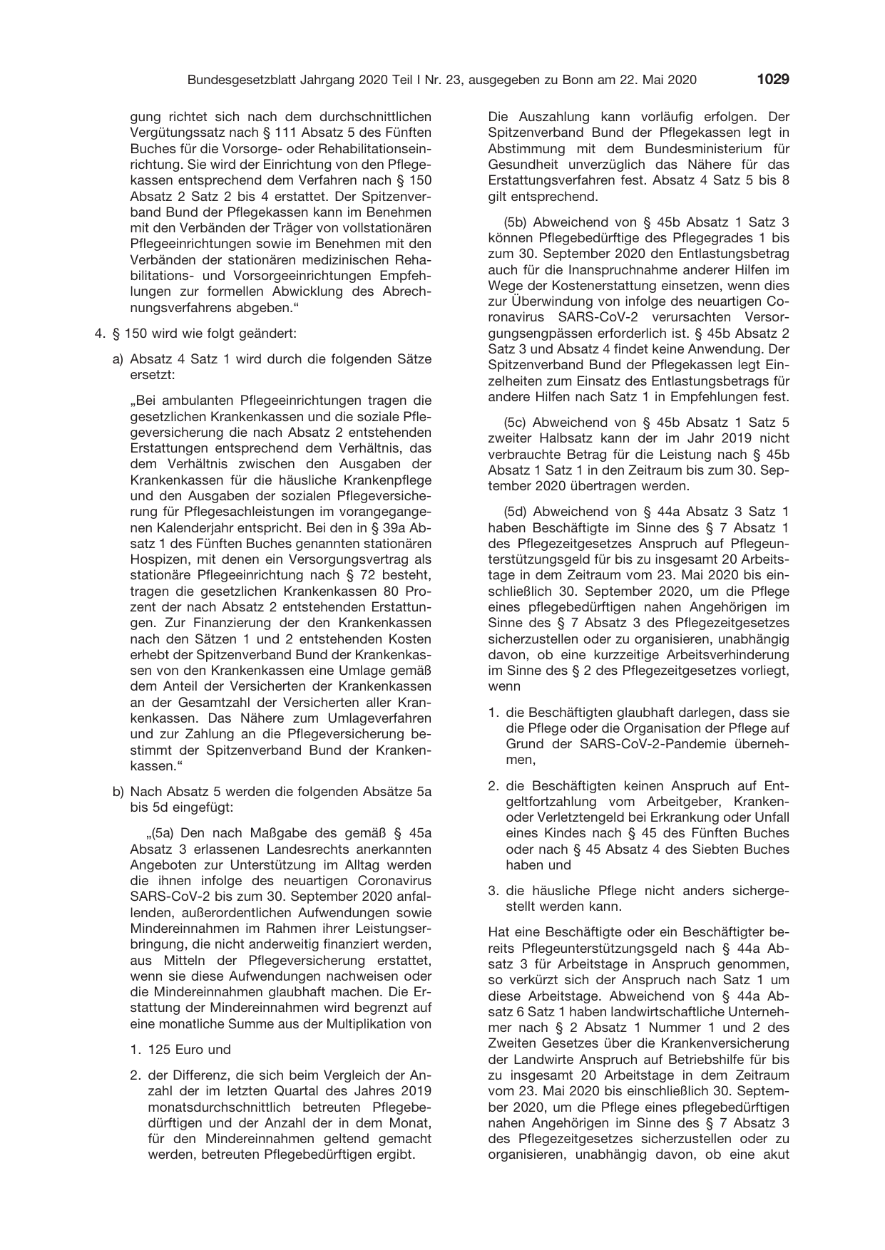 BGBl. 2020, Seite 1029 — Originalseite als Abbildung