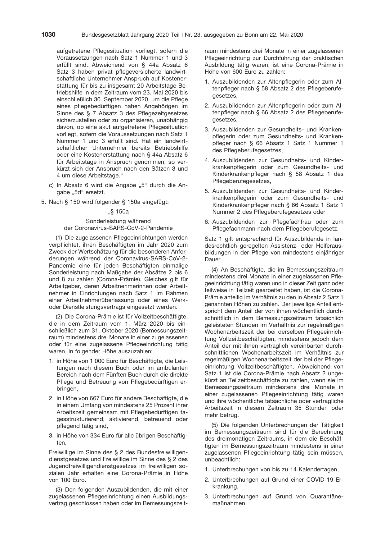 BGBl. 2020, Seite 1030 — Originalseite als Abbildung
