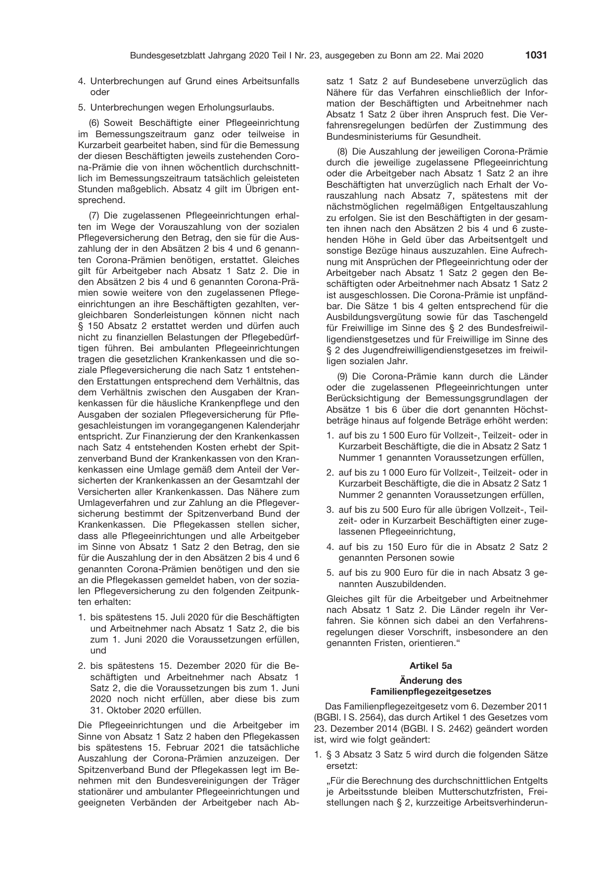 BGBl. 2020, Seite 1031 — Originalseite als Abbildung