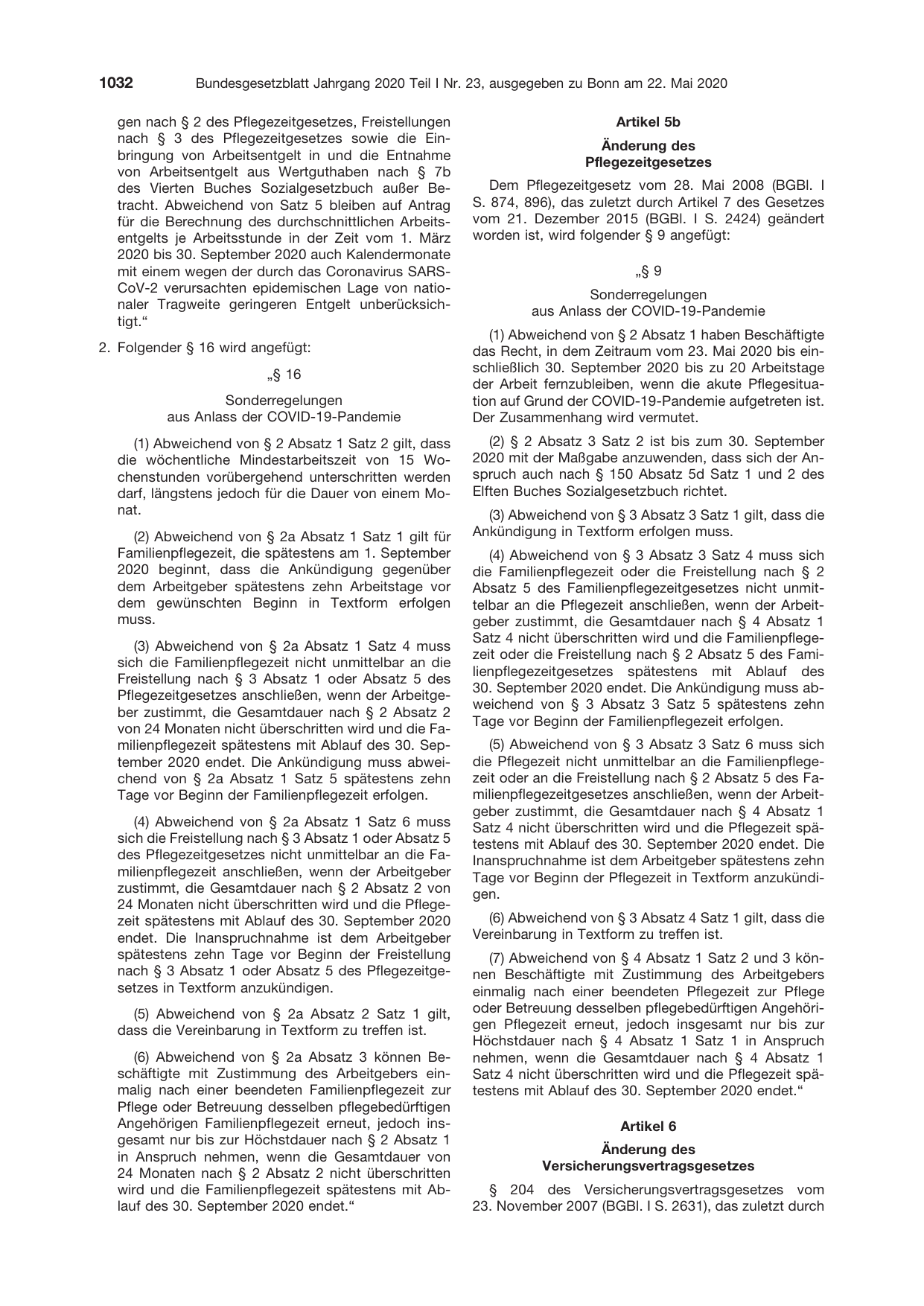 BGBl. 2020, Seite 1032 — Originalseite als Abbildung