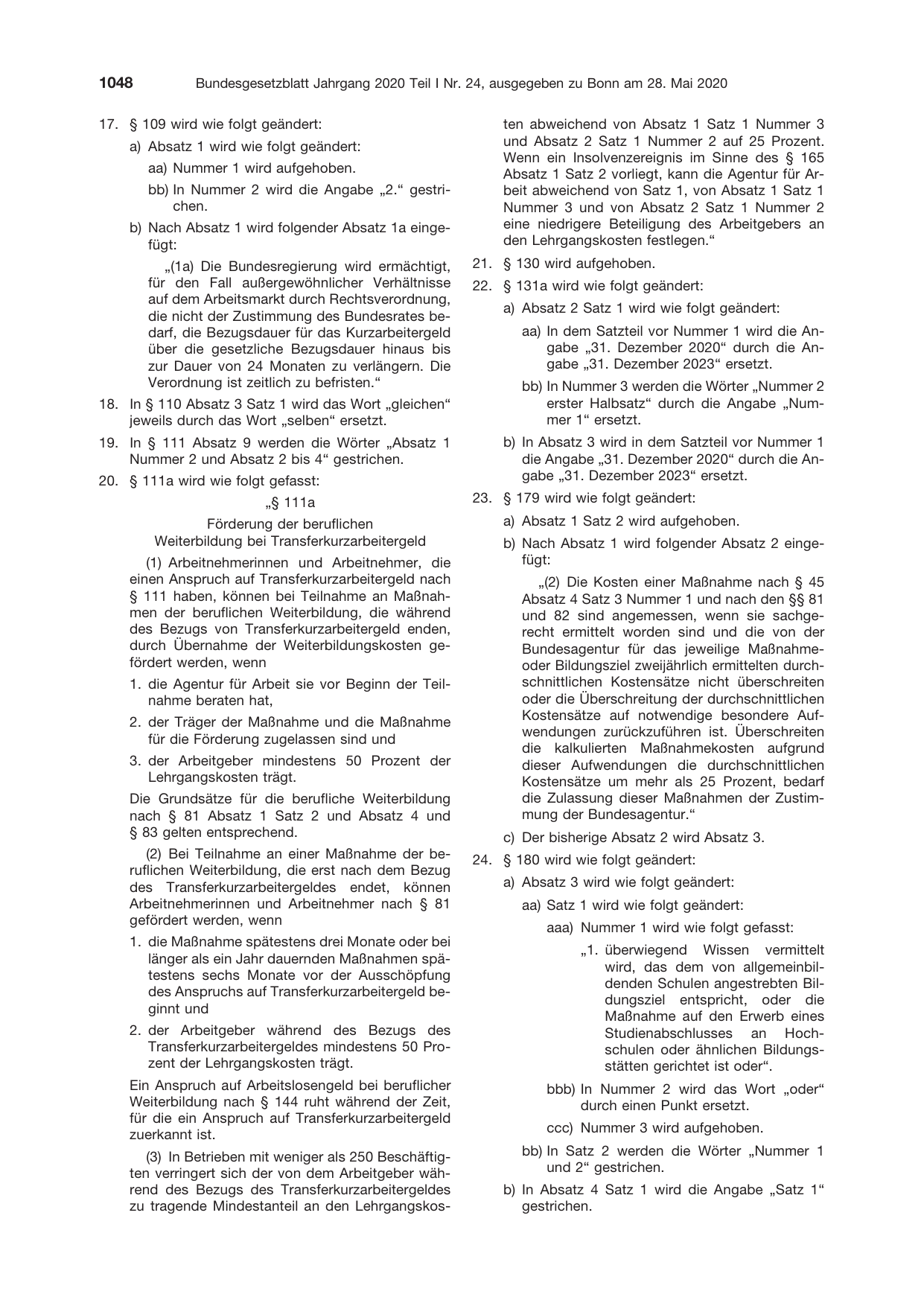 BGBl. 2020, Seite 1048 — Originalseite als Abbildung