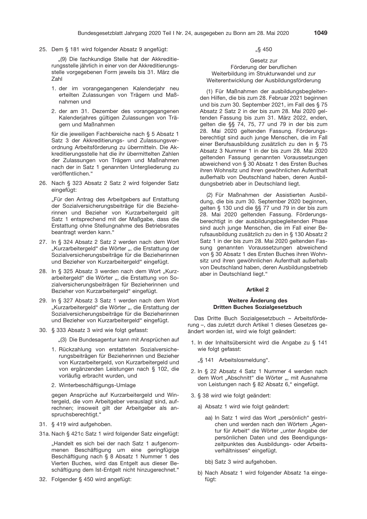 BGBl. 2020, Seite 1049 — Originalseite als Abbildung