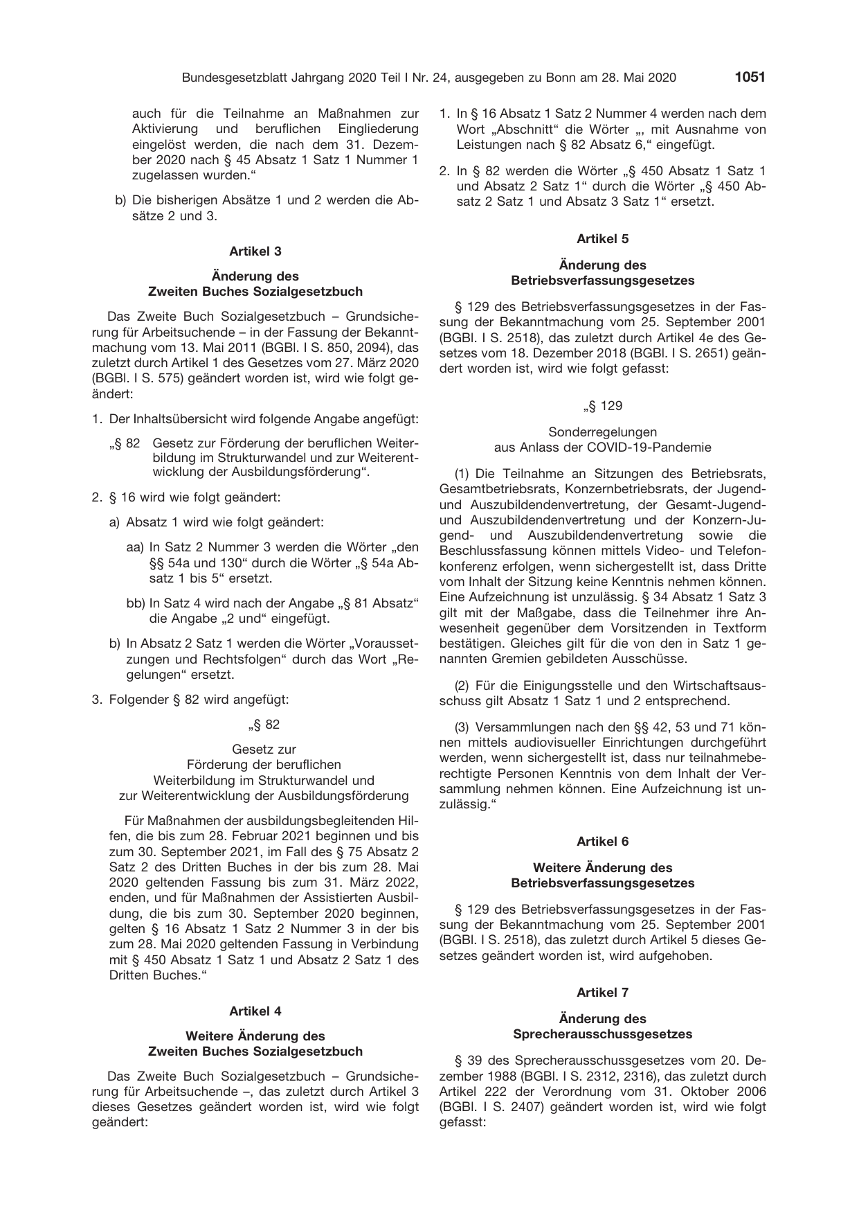BGBl. 2020, Seite 1051 — Originalseite als Abbildung