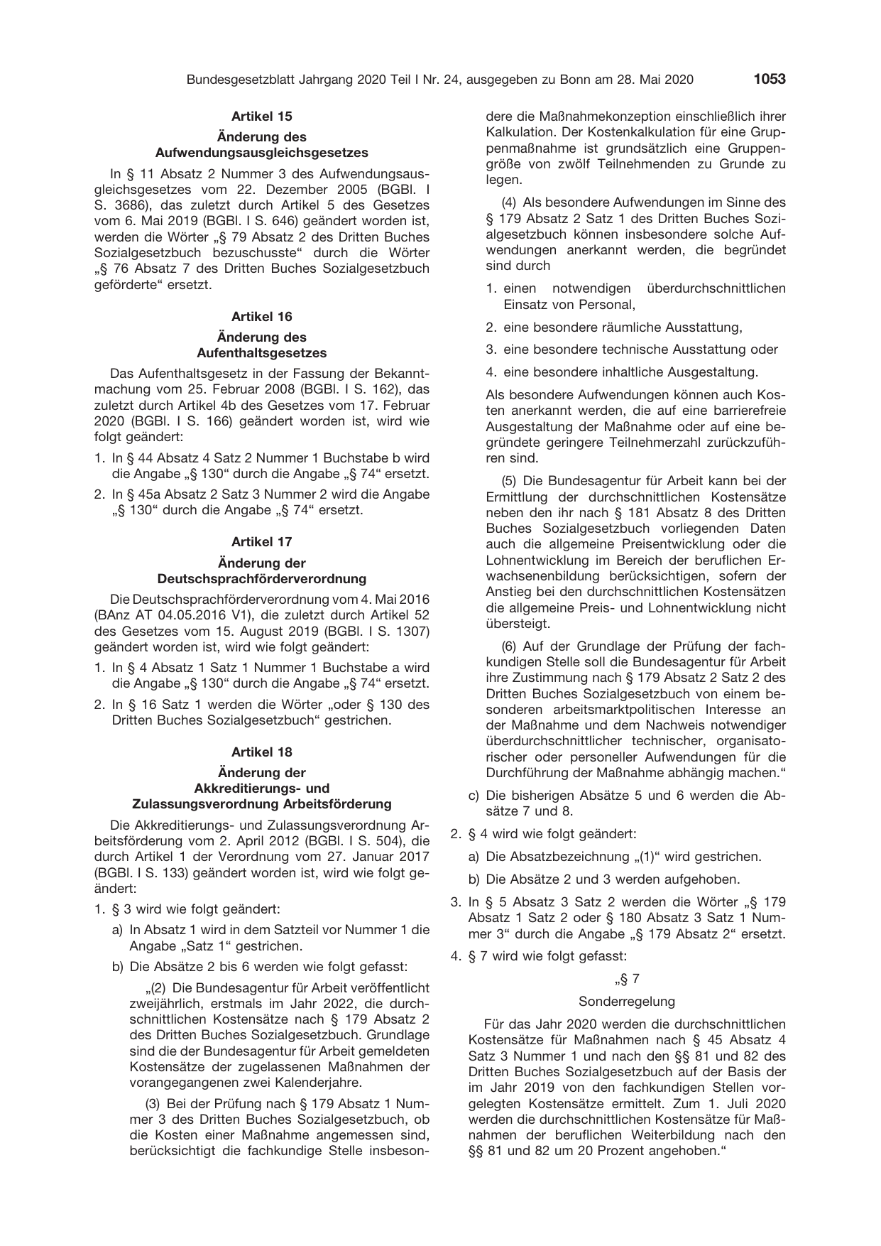 BGBl. 2020, Seite 1053 — Originalseite als Abbildung