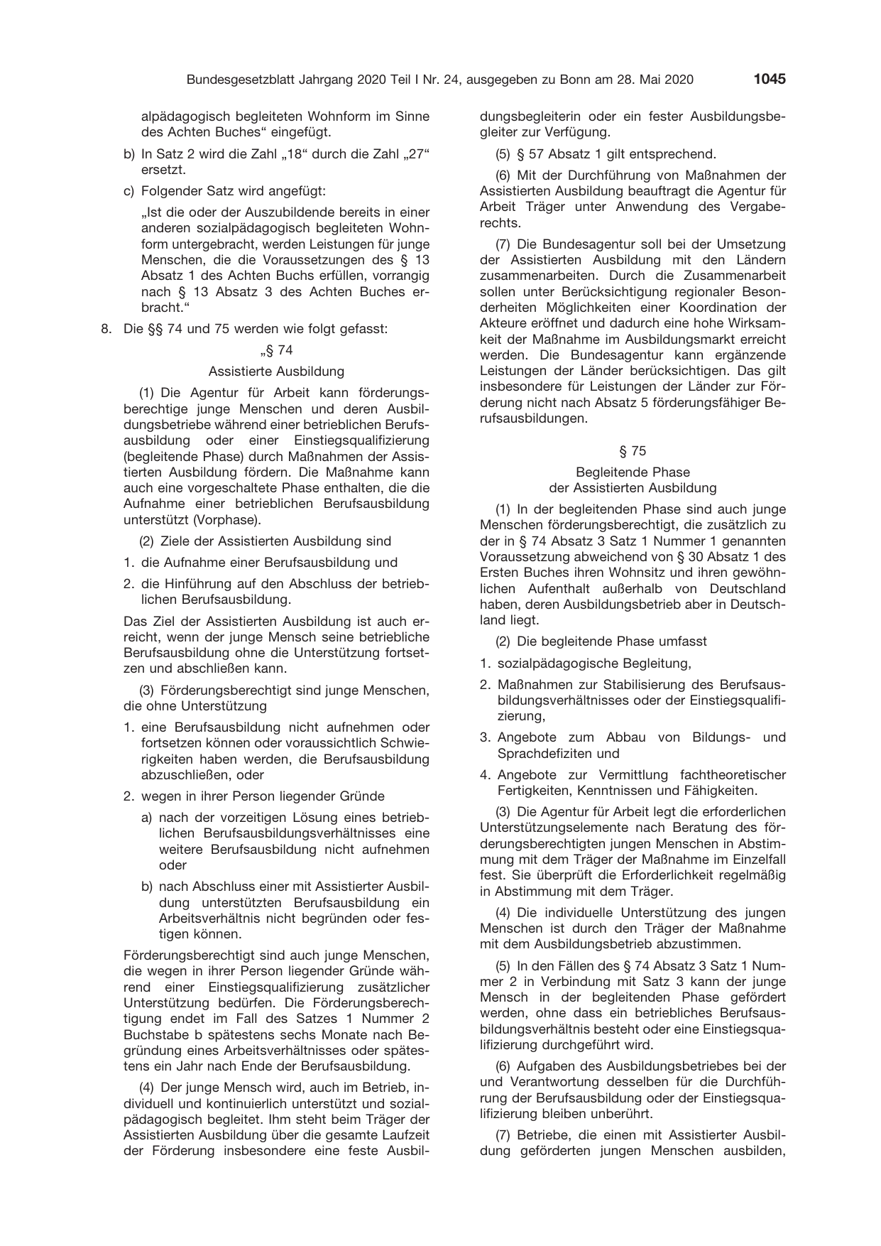 BGBl. 2020, Seite 1045 — Originalseite als Abbildung