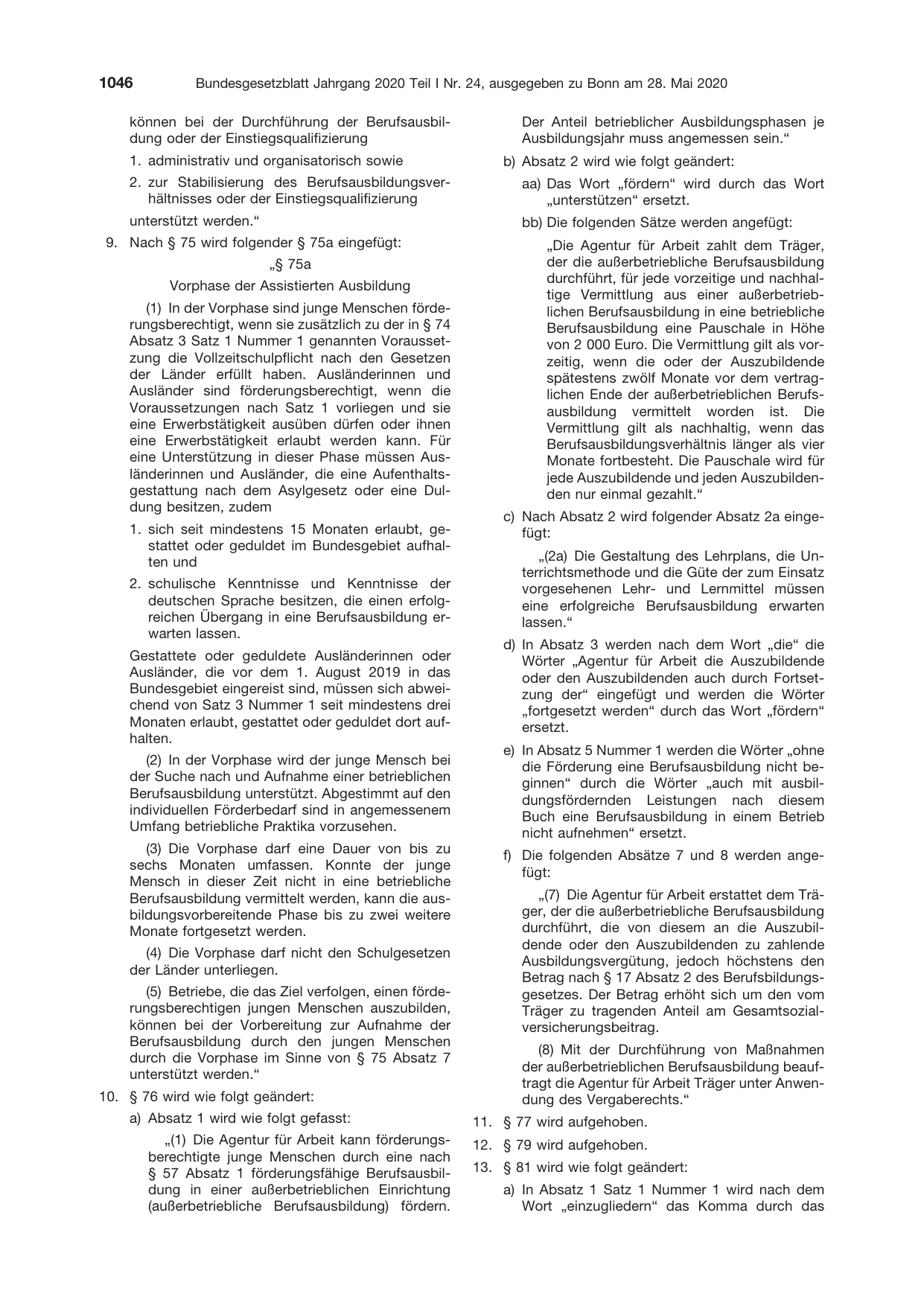 BGBl. 2020, Seite 1046 — Originalseite als Abbildung