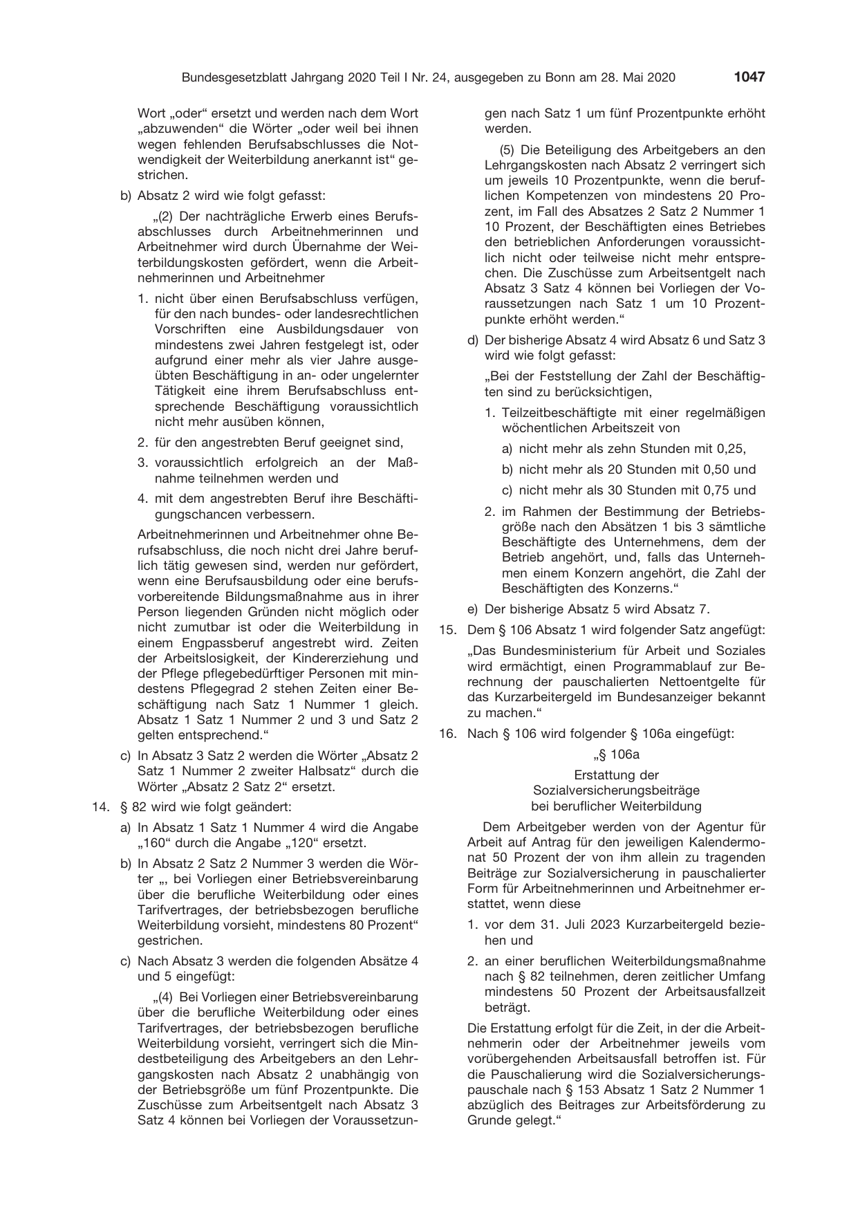 BGBl. 2020, Seite 1047 — Originalseite als Abbildung