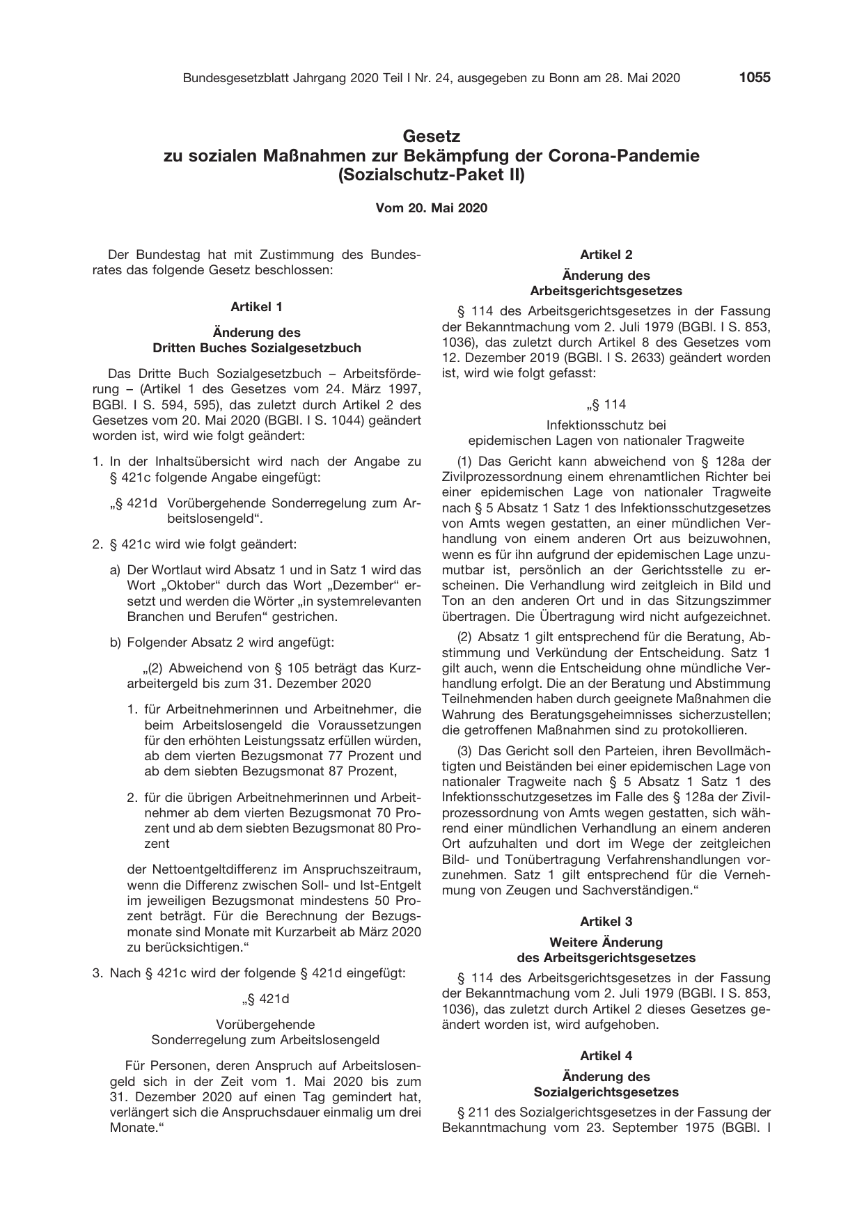 BGBl. 2020, Seite 1055 — Originalseite als Abbildung