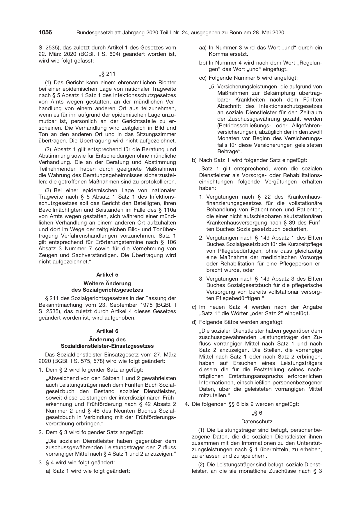 BGBl. 2020, Seite 1056 — Originalseite als Abbildung