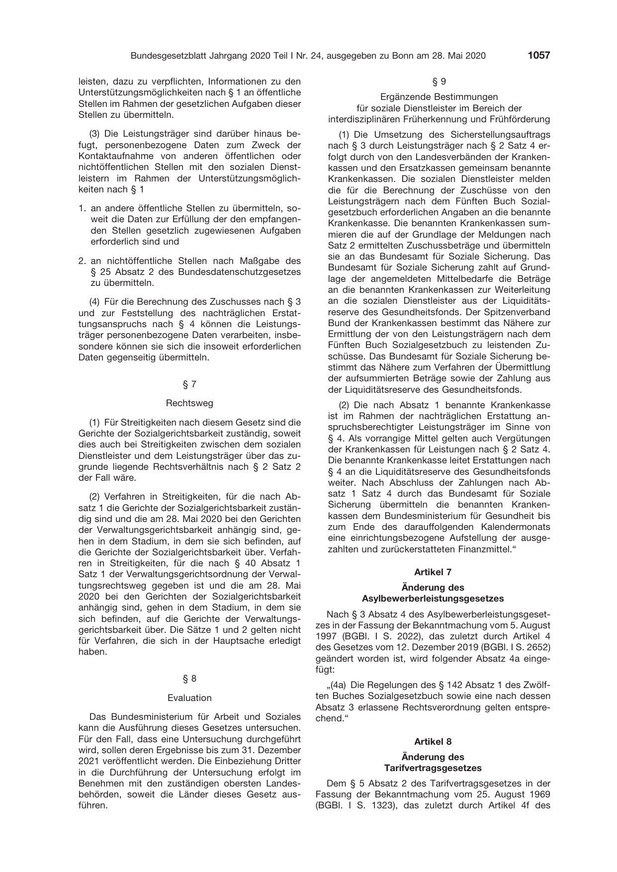 BGBl. 2020, Seite 1057 — Originalseite als Abbildung