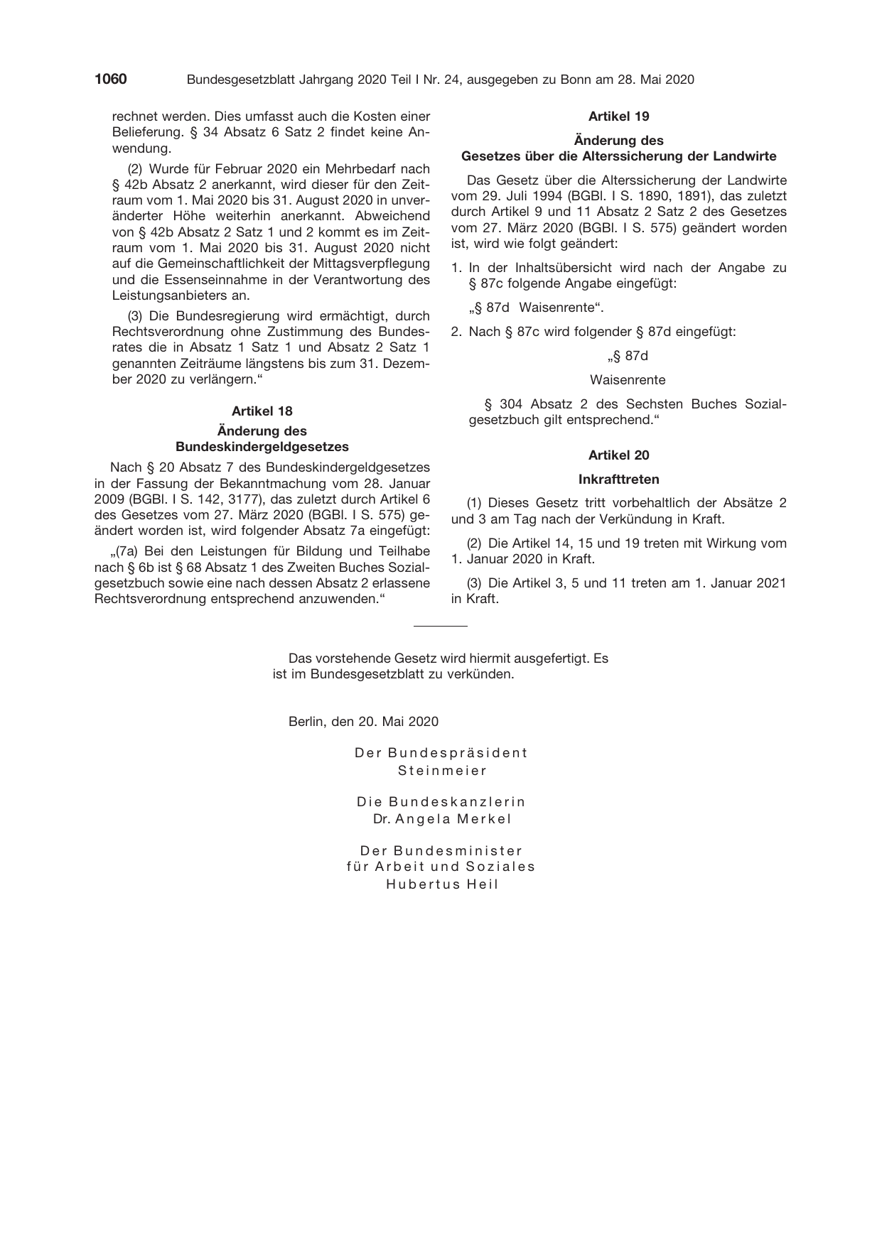 BGBl. 2020, Seite 1060 — Originalseite als Abbildung